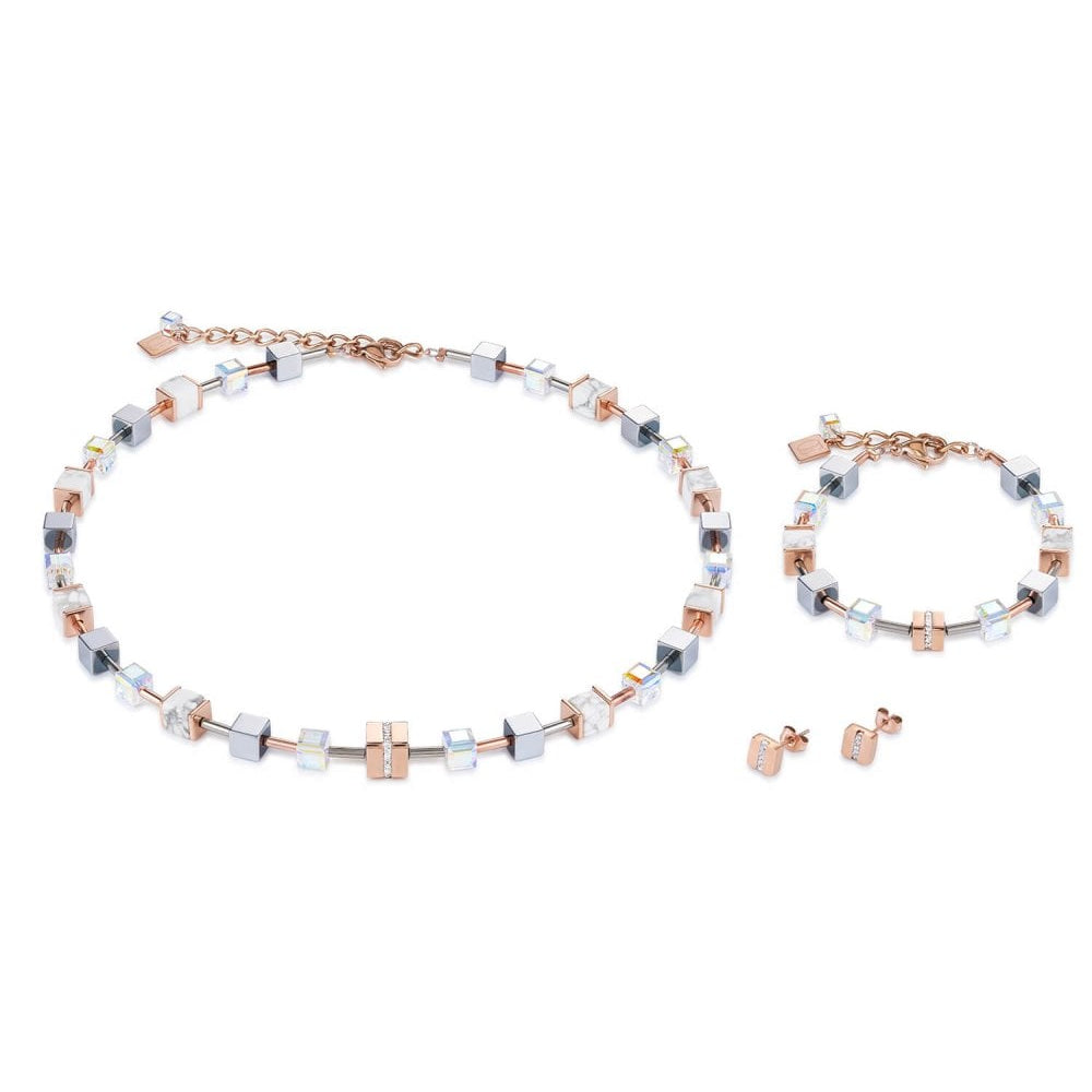 Rose Gold-White Geo Cube Necklace