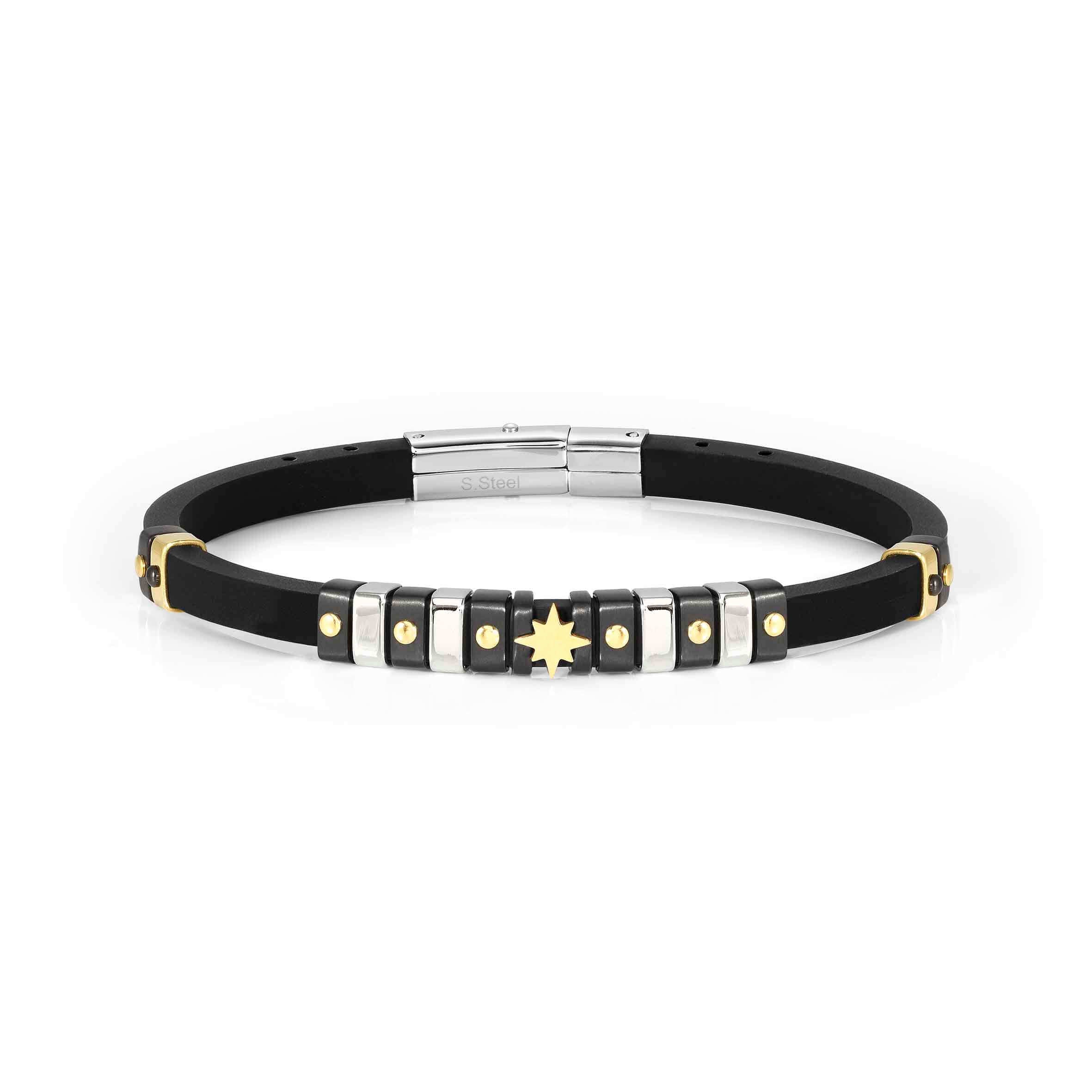 City Bracelet In Silicone With Silver & Gold Wind Rose