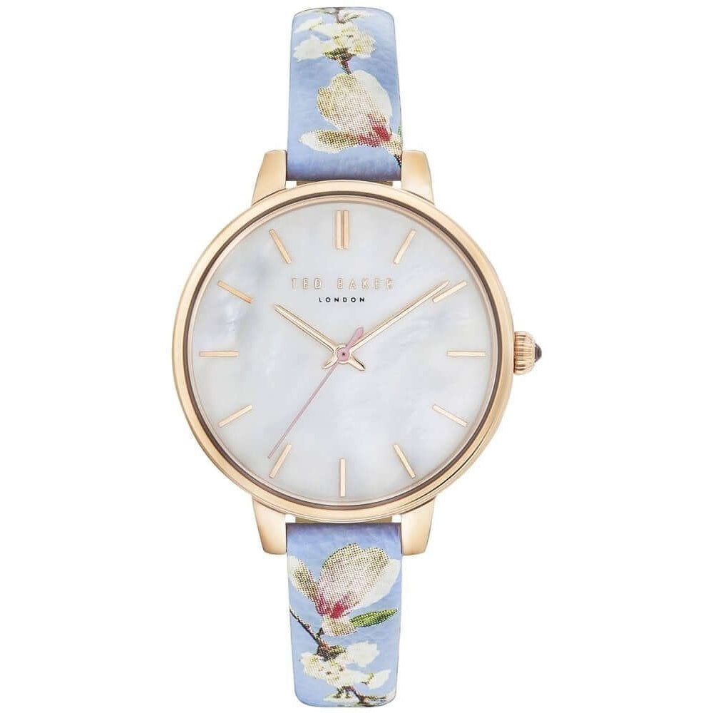 Rose Gold Blue Floral Ladies Watch