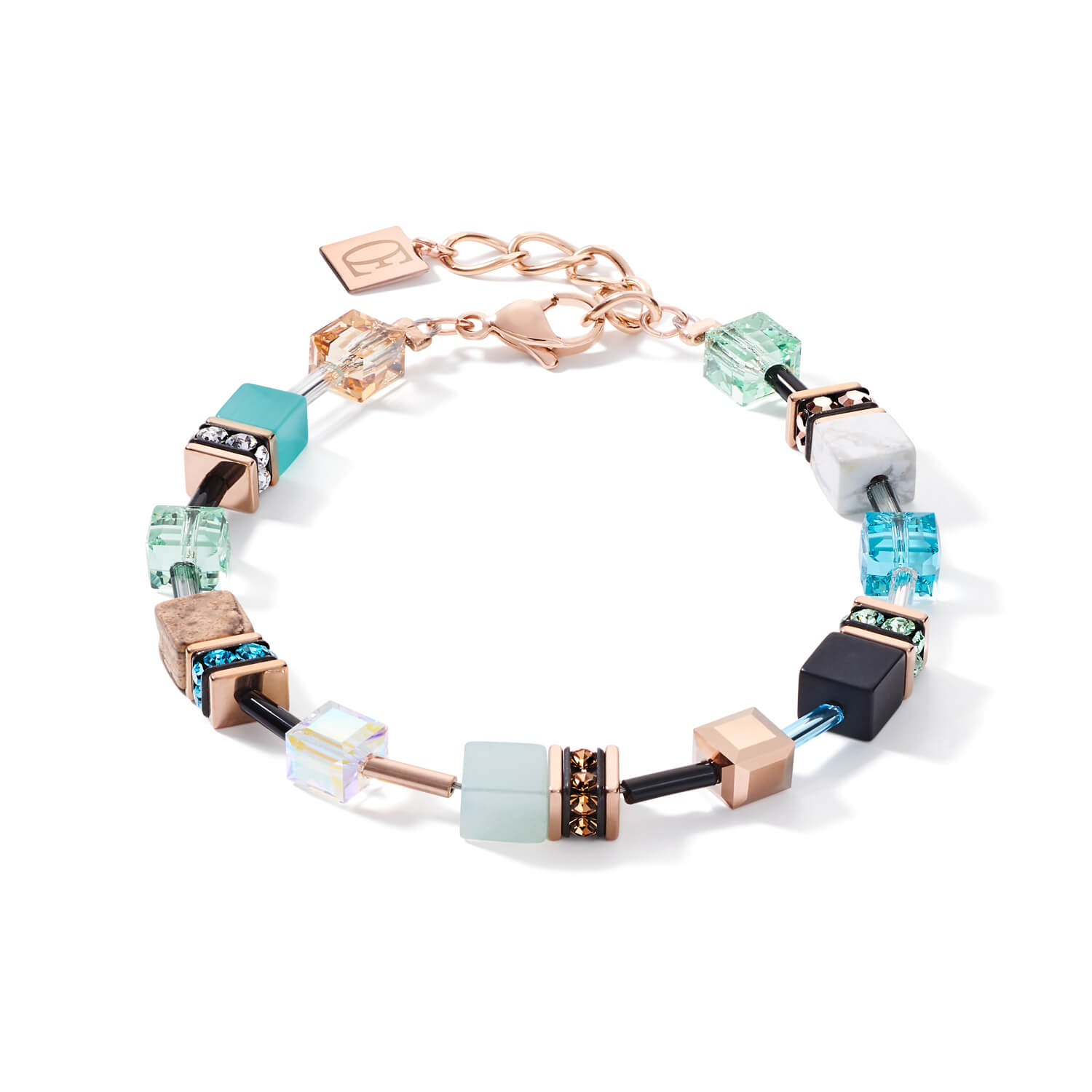 Swarovski Crystals & Gemstones Aqua-Beige Geo Cube Bracelet