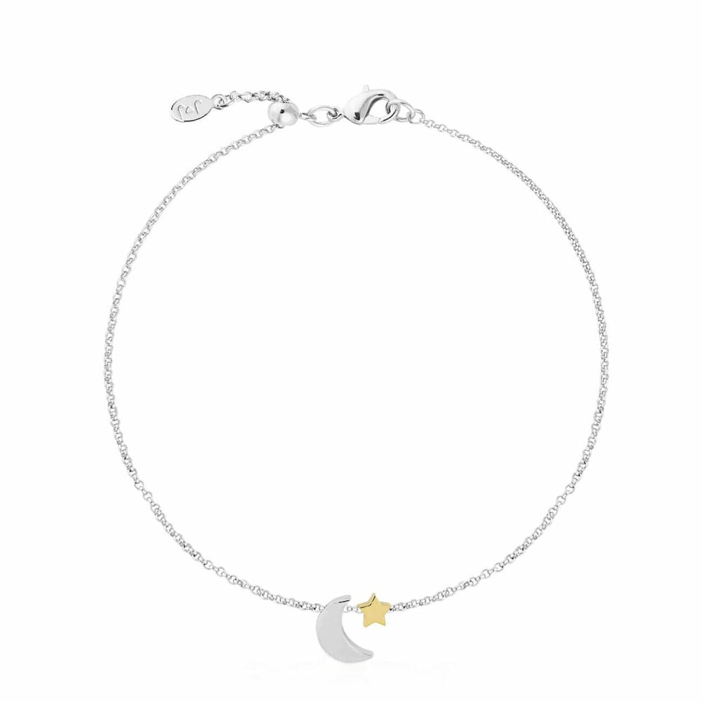 Two Tone Moon & Star Anklet