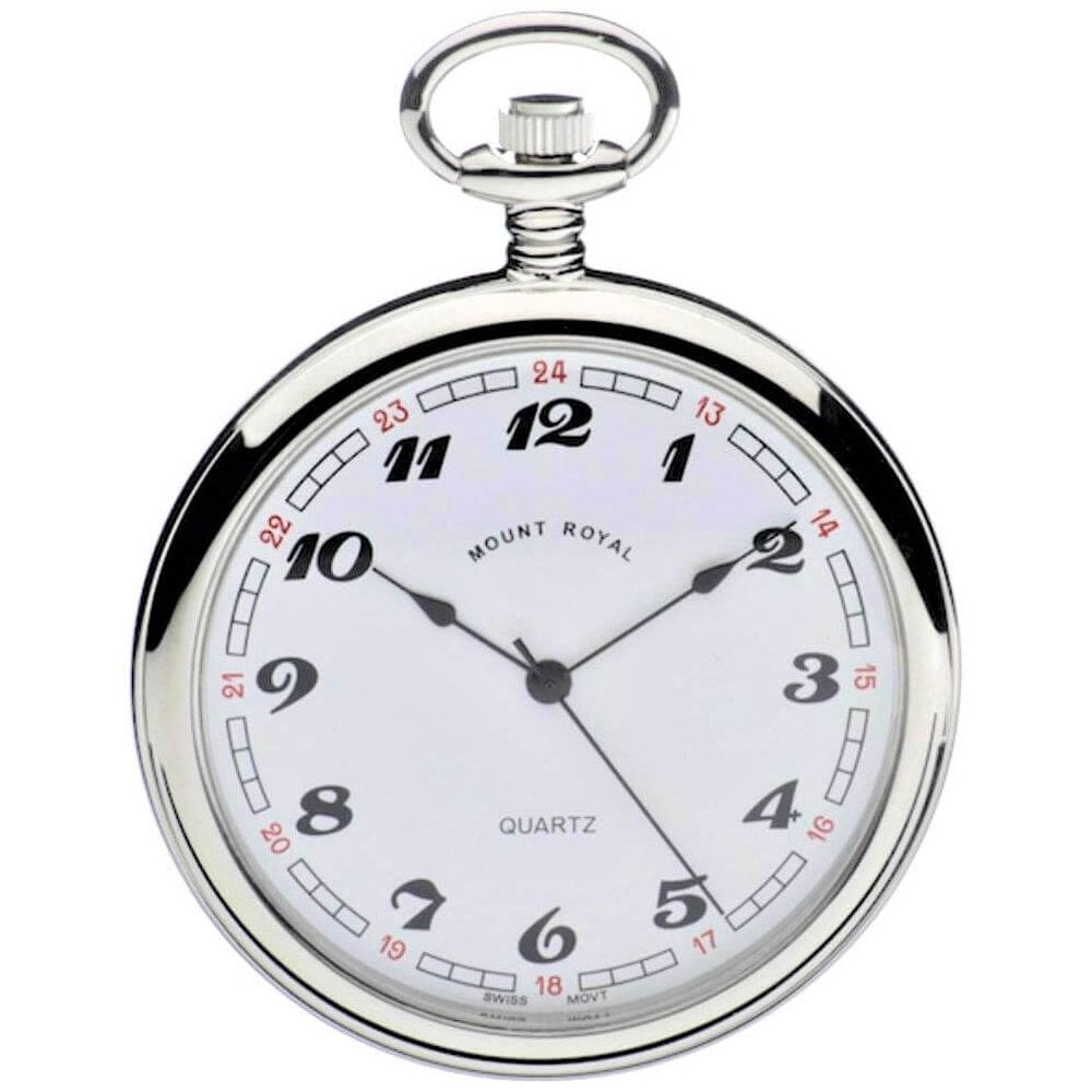 Chrome Plated Swiss Quartz Open Face Pocket Watch