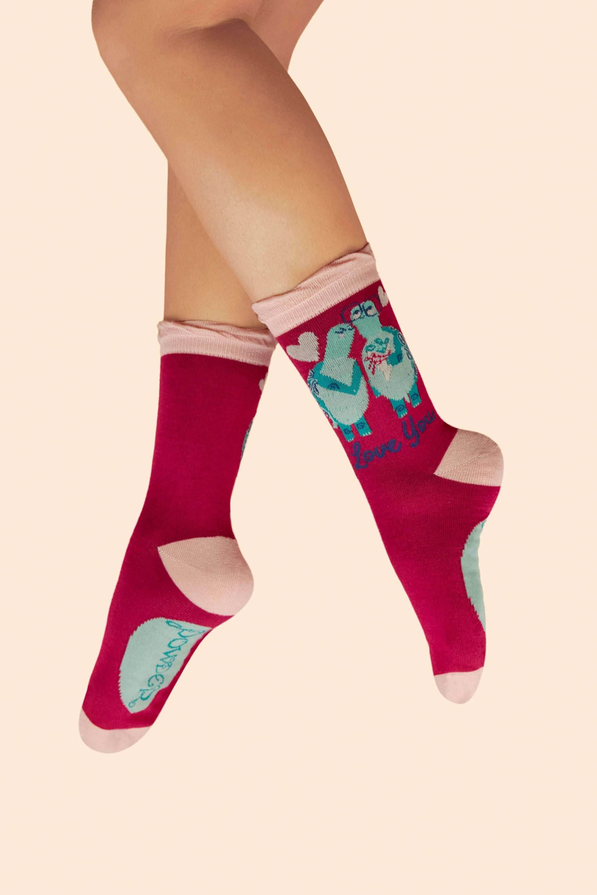 Love You Long Time Tortoises Ladies Ankle Socks - Fuchsia