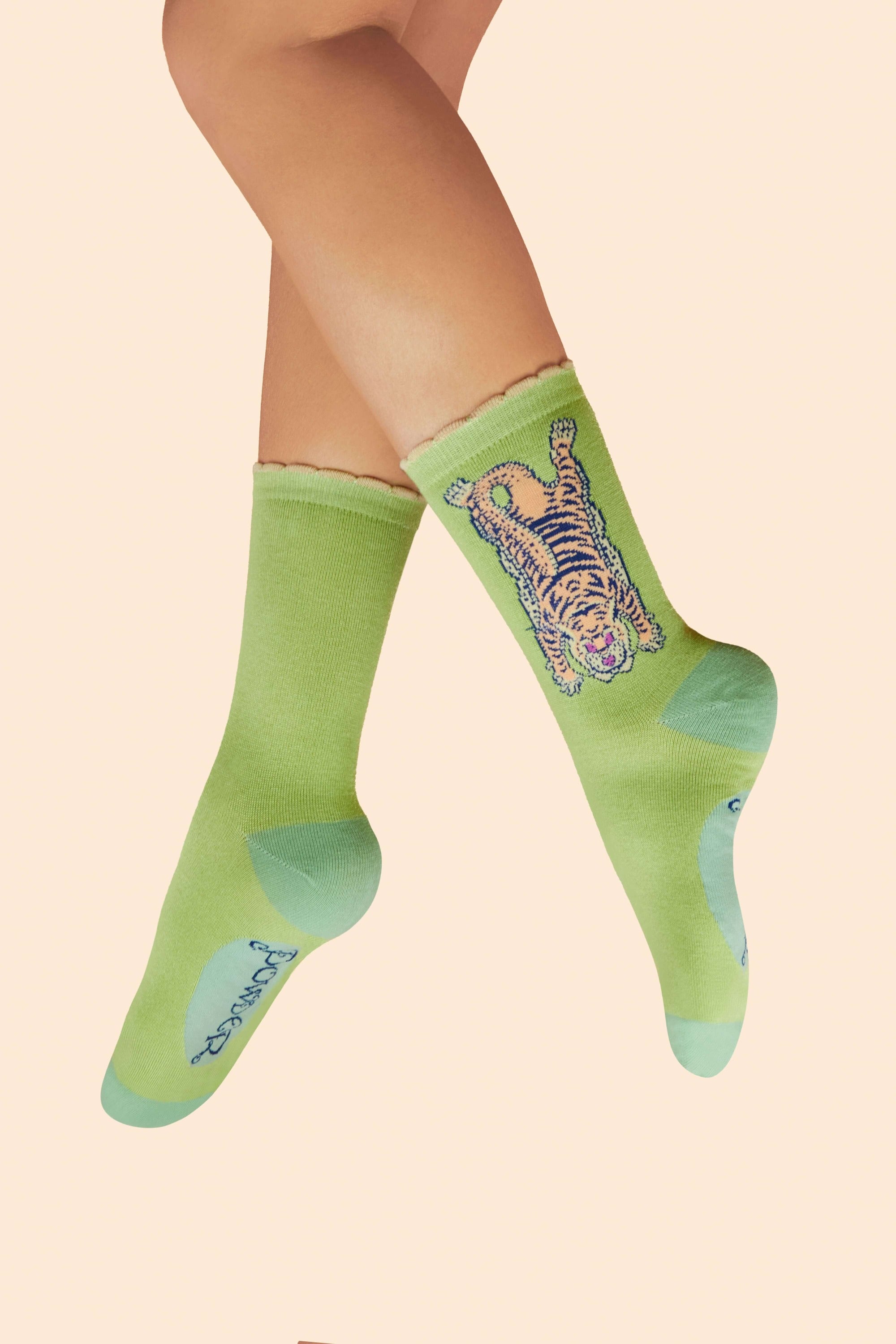 Ikat Tiger Ladies Ankle Socks - Mint