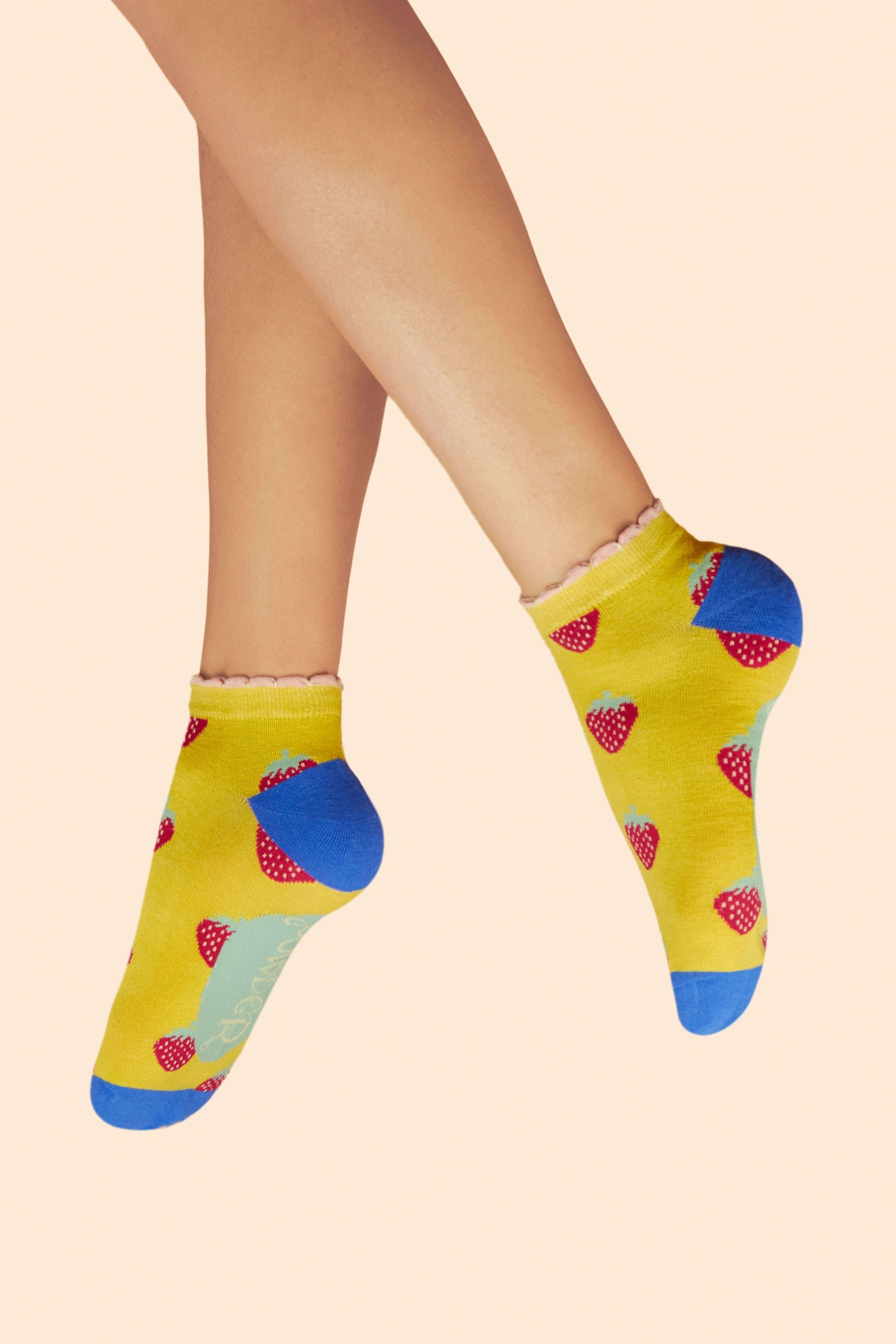 Succulent Strawberries Ladies Trainer Socks - Mustard
