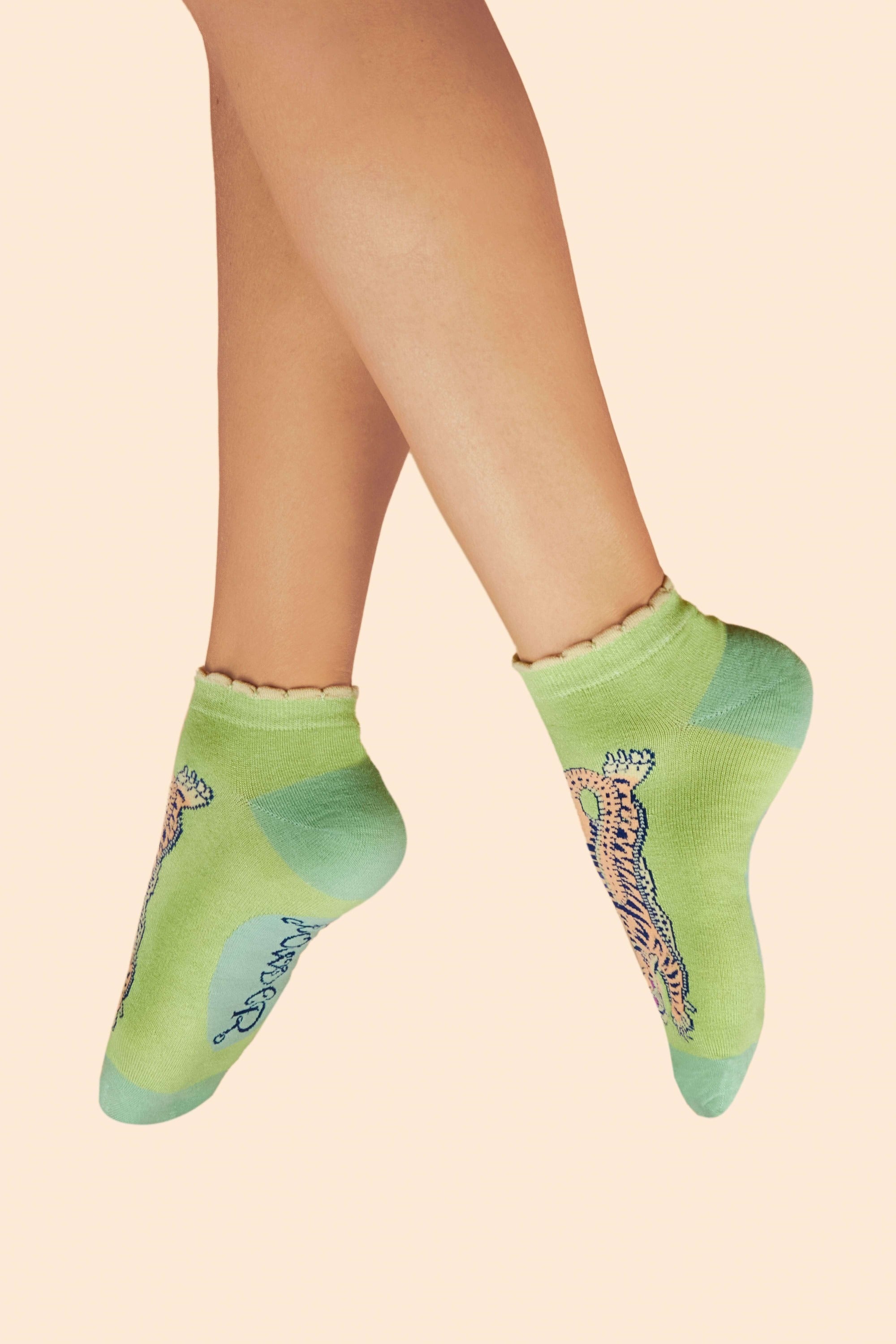 Ikat Tiger Ladies Trainer Socks - Mint
