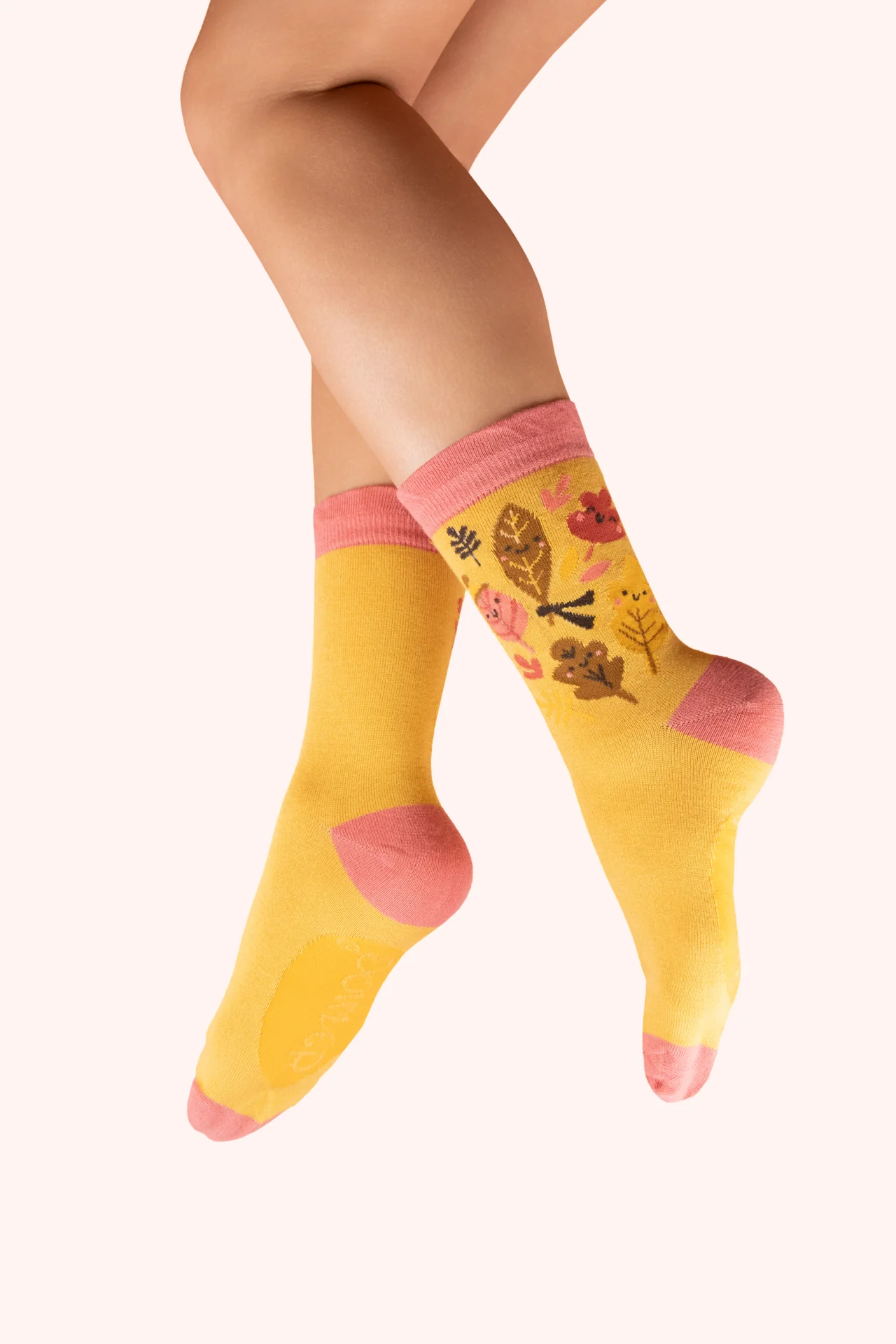 Ankle Socks - Happy Leaves - Custard