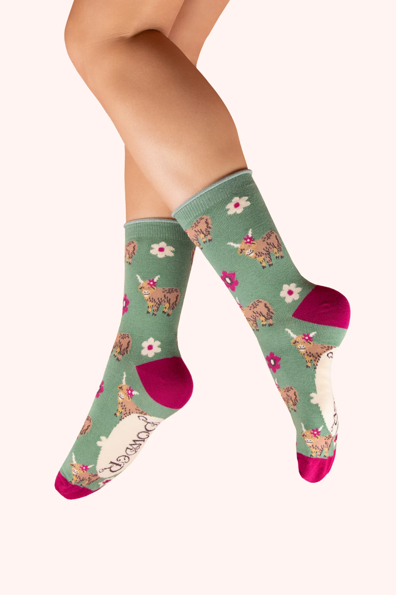 Ankle Socks - Highland Cows - Green