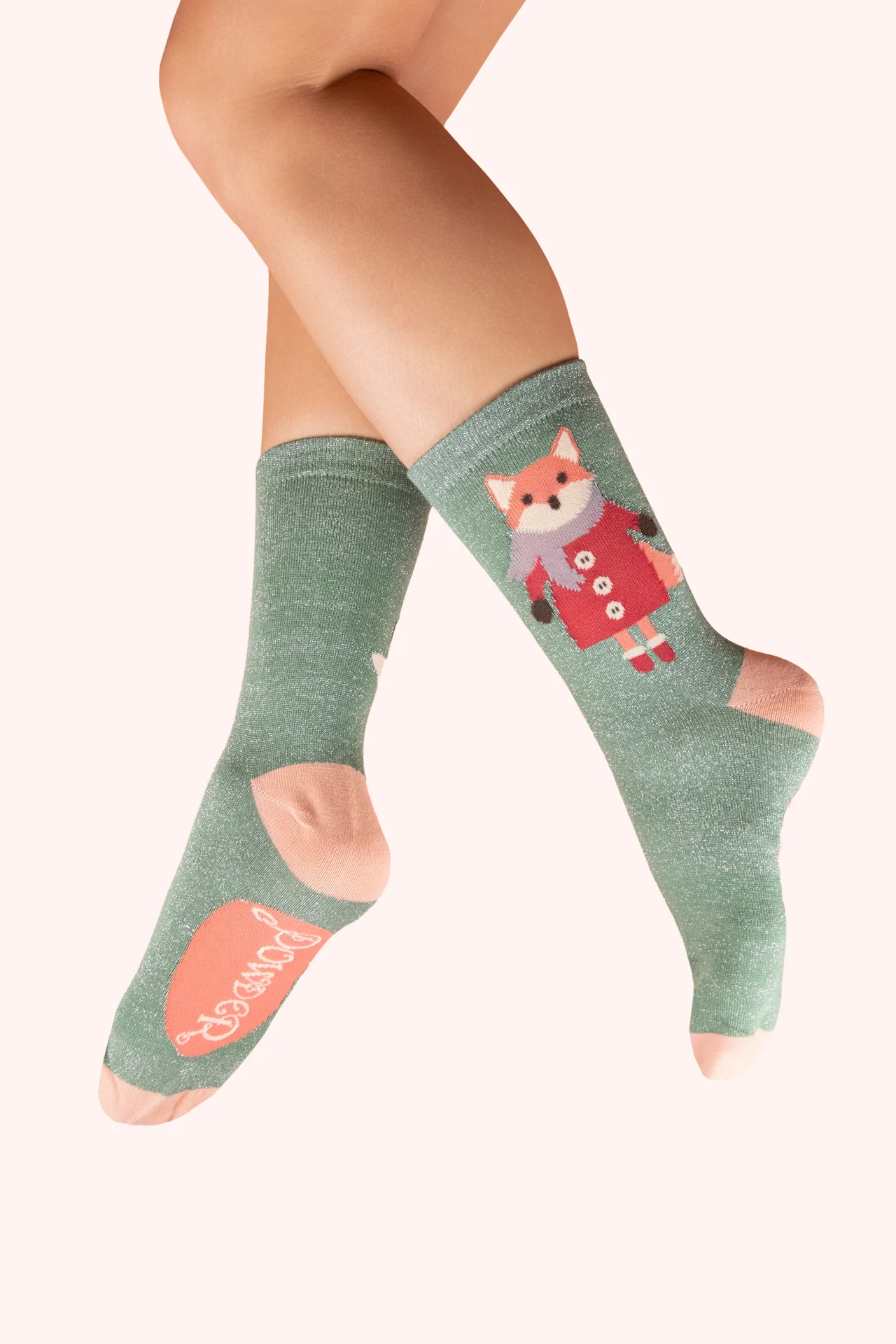 Glitter Ankle Socks - Cosy Fox - Green