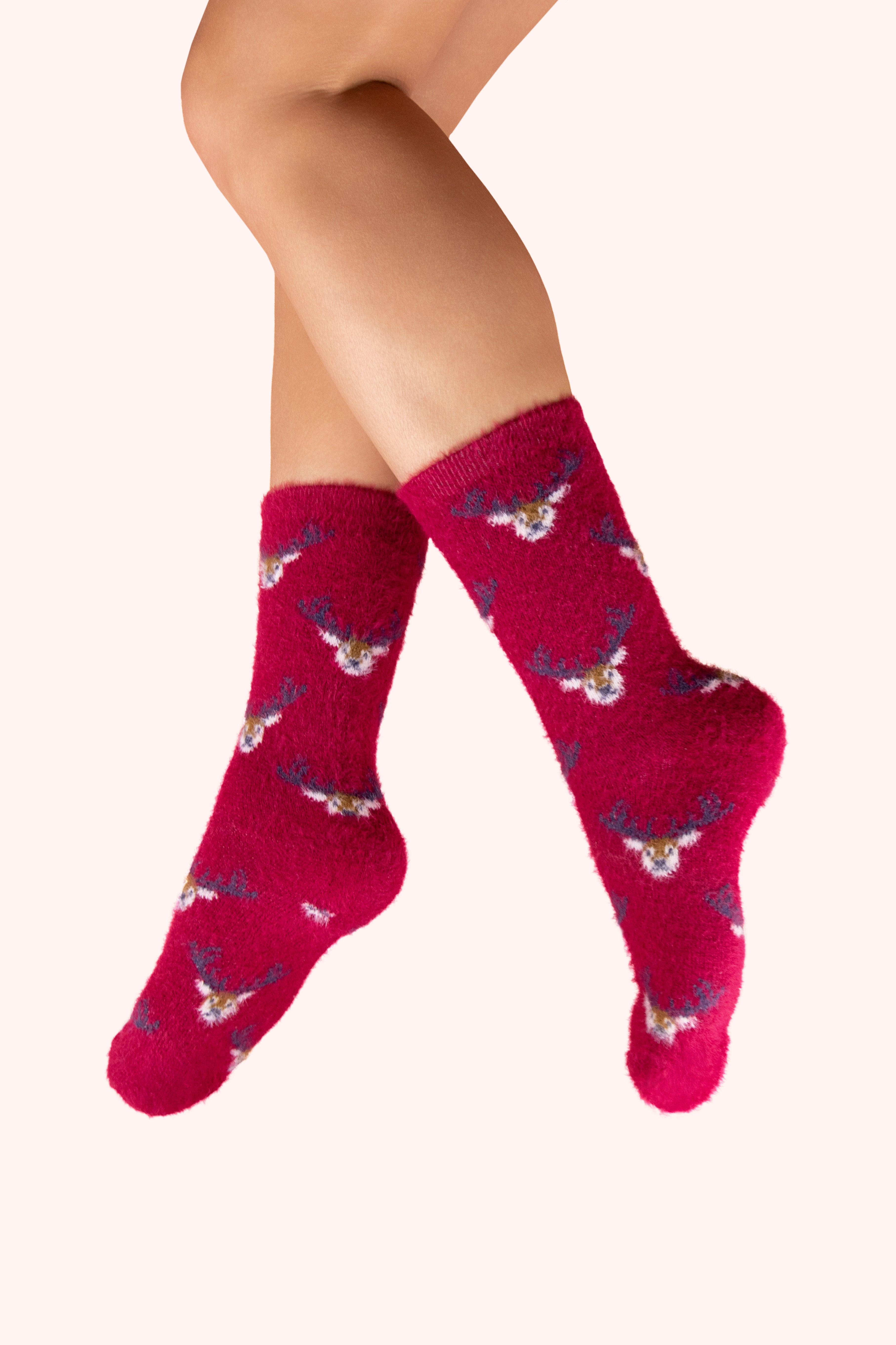 Fuzzy Socks - Mini Stags - Fuchsia