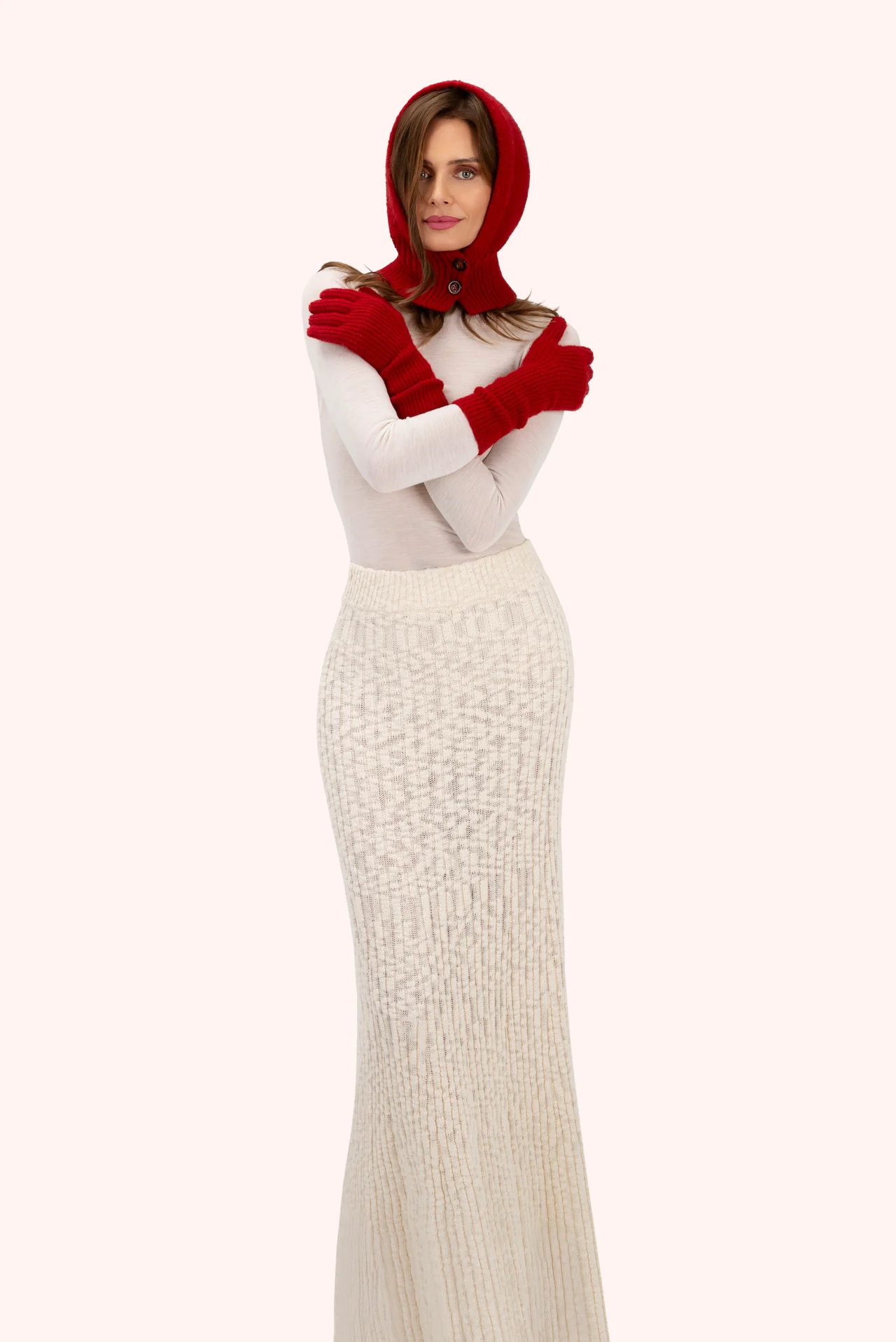 Sofia Long Gloves In Scarlet