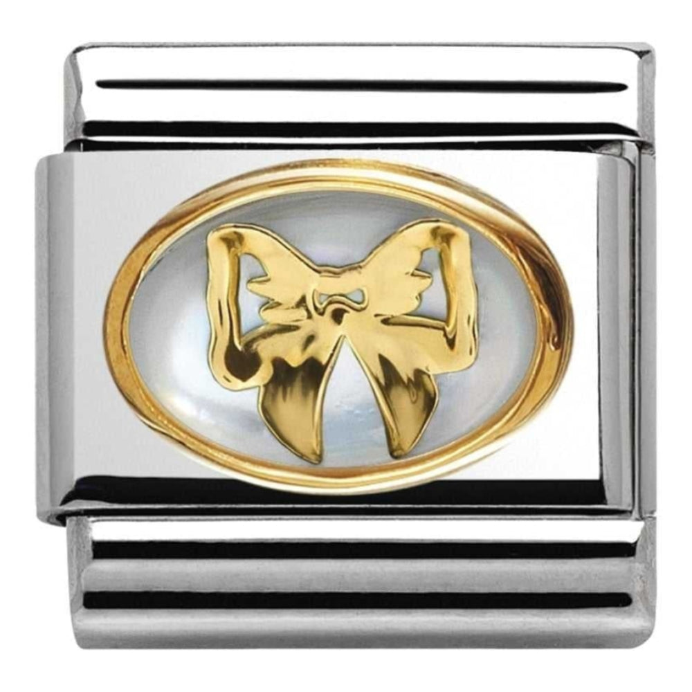 Classic White Mother Of Pearl Gold Bow Link