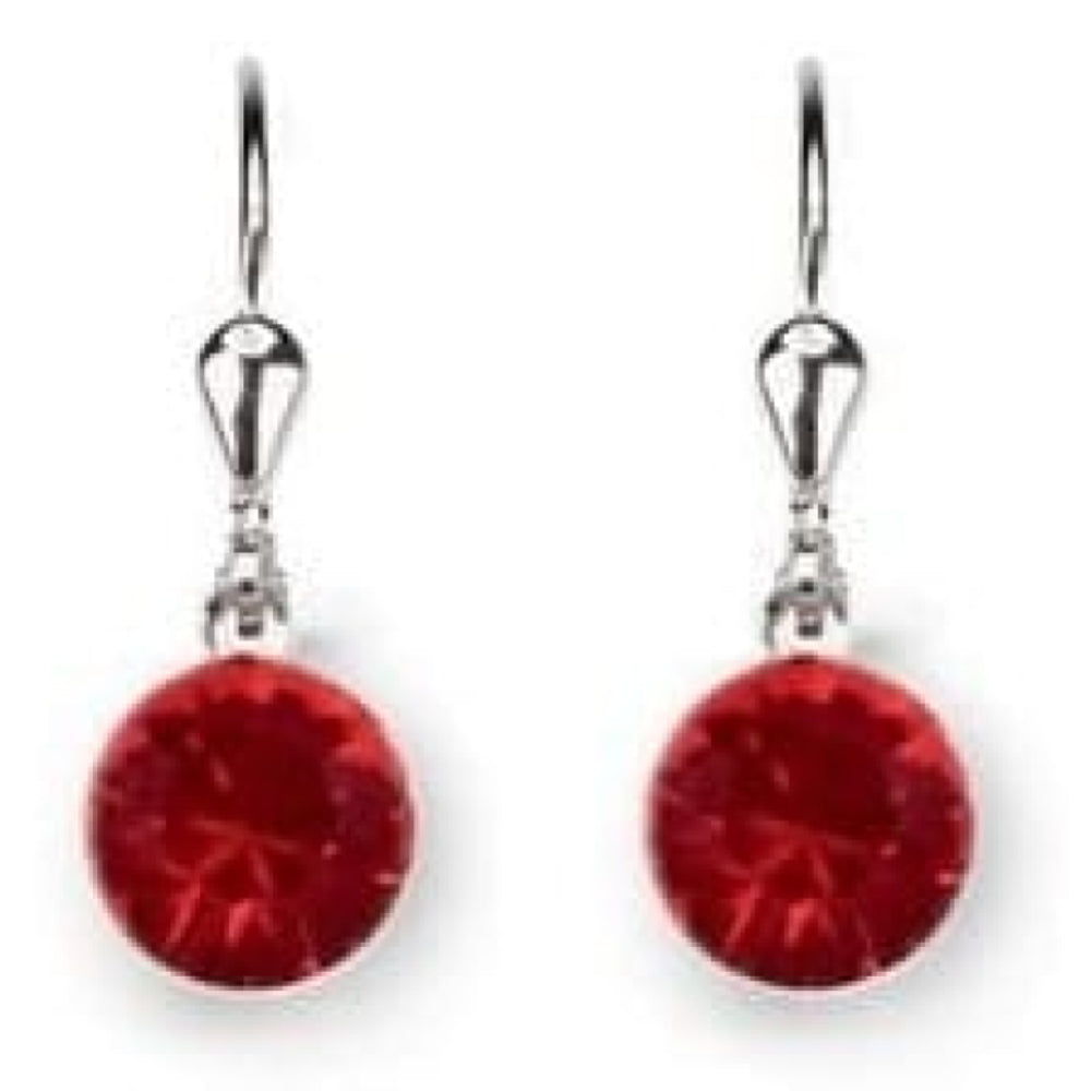 Ladies Light Red Swarovski Elements Rhodium Plated Metal Earrings