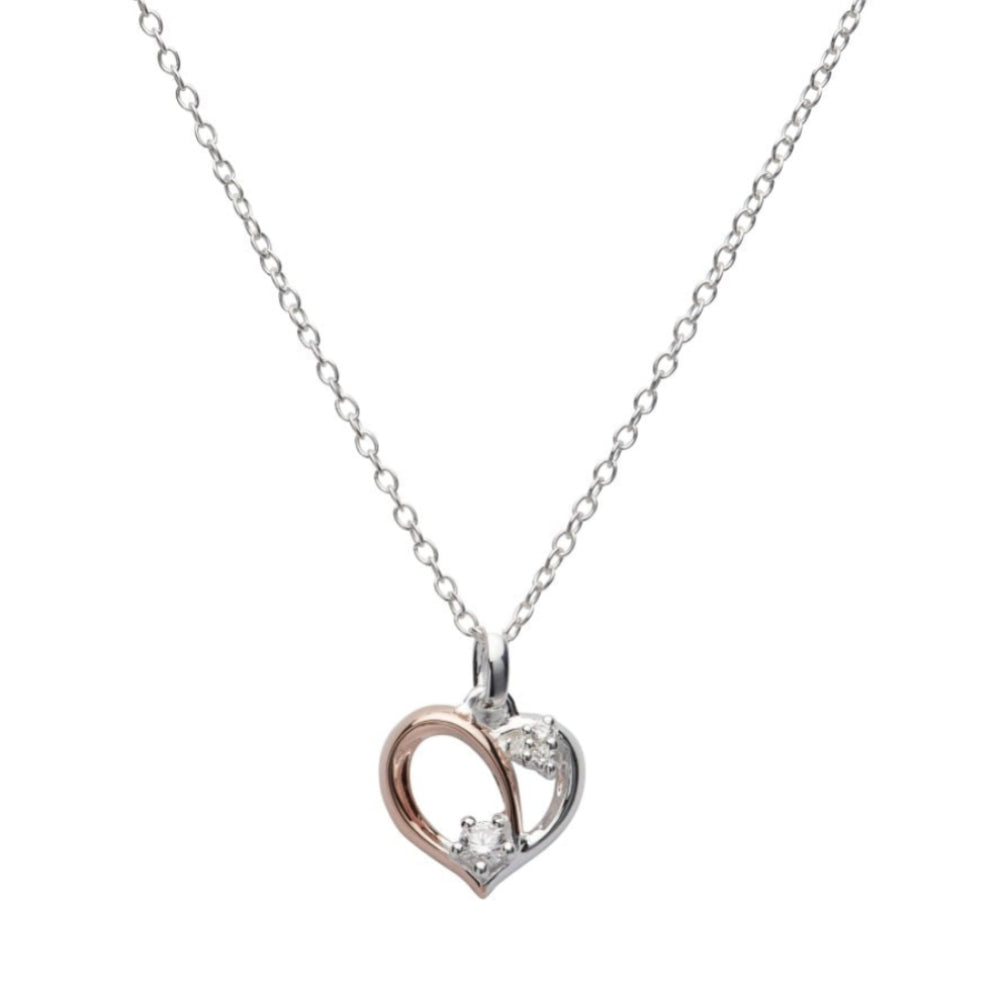 Sterling Silver 925 Heart Pendant with Rose Gold Plating and CZ