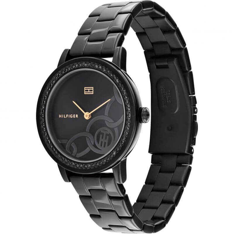 Maya Classic Ionic Plated Black Stainless Steel With Crystal Ladies Watch