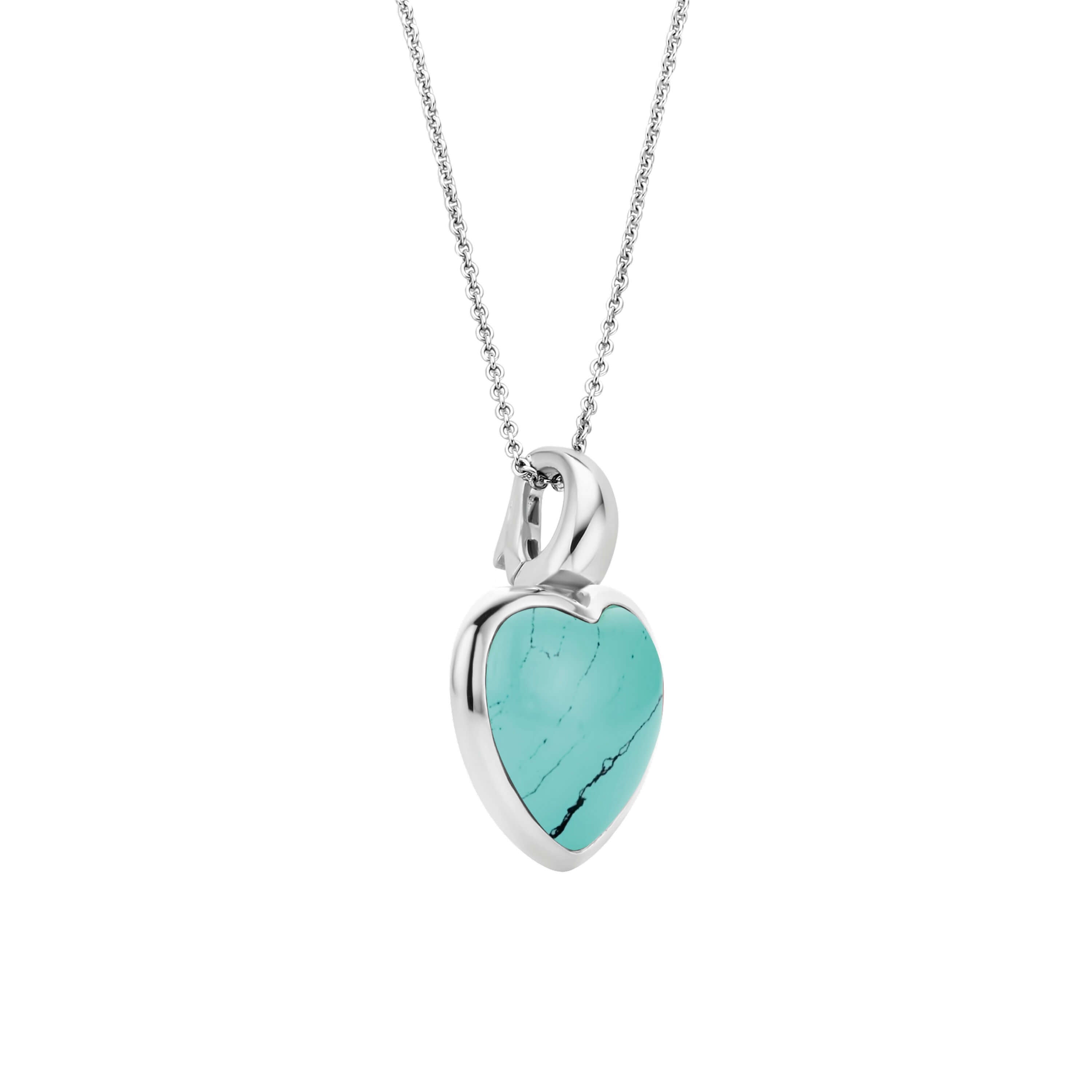 Turquoise Heart Shaped Silver Pendant Necklace