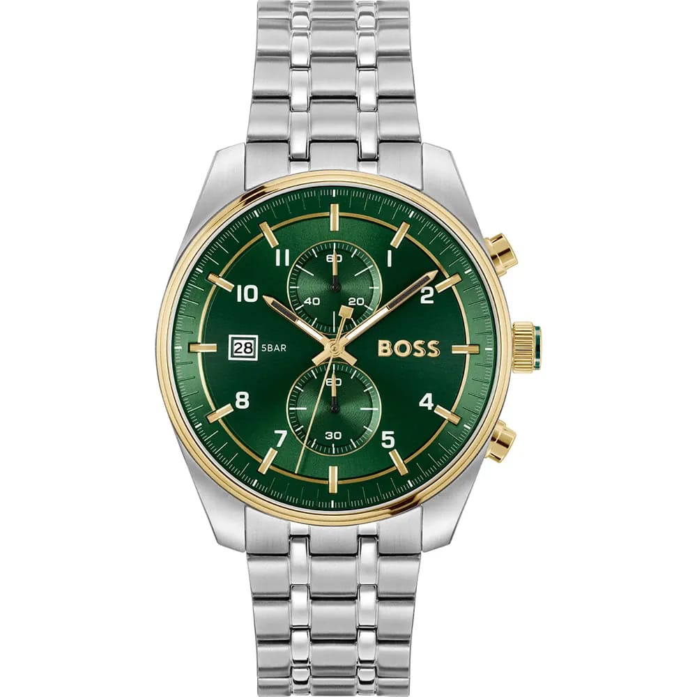 SkyTraveller Green Chronograph Dial With Stainless Steel Bracelet Strap Gents Watch