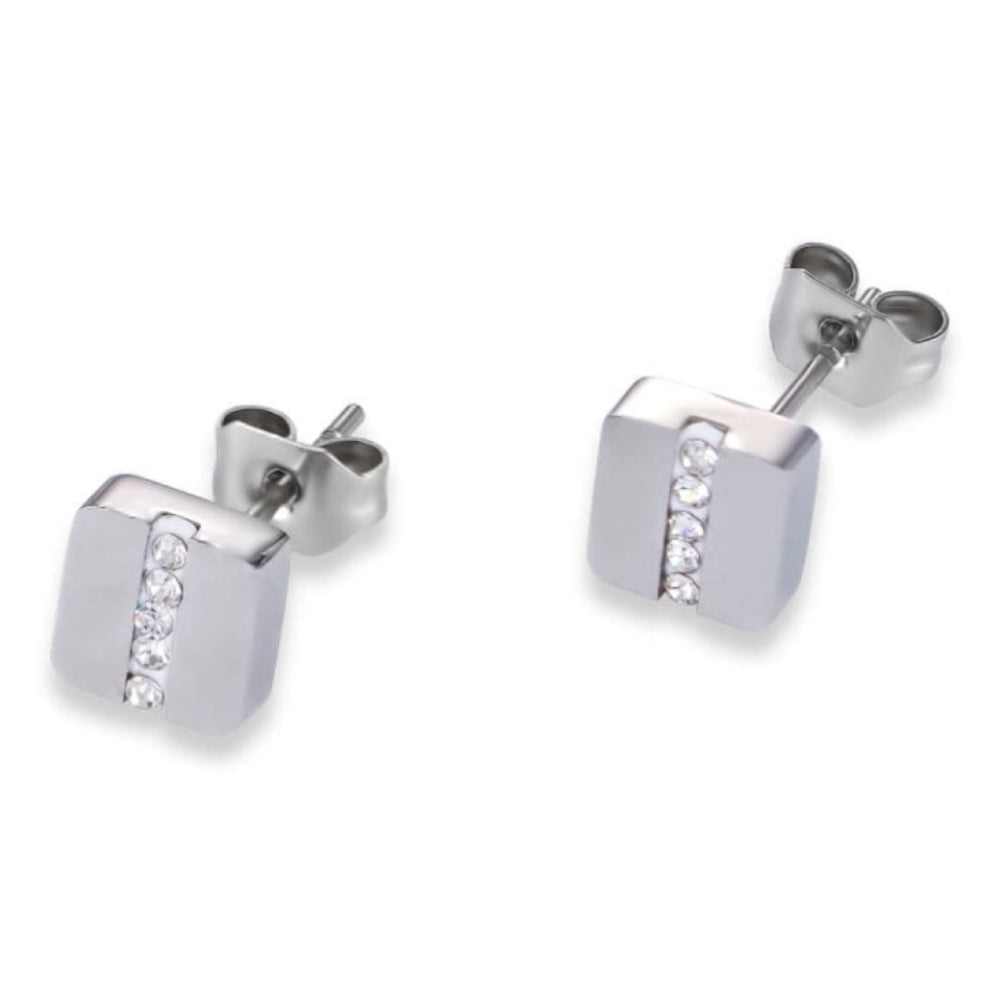 Crystal Strip Square Earrings with Stickpin