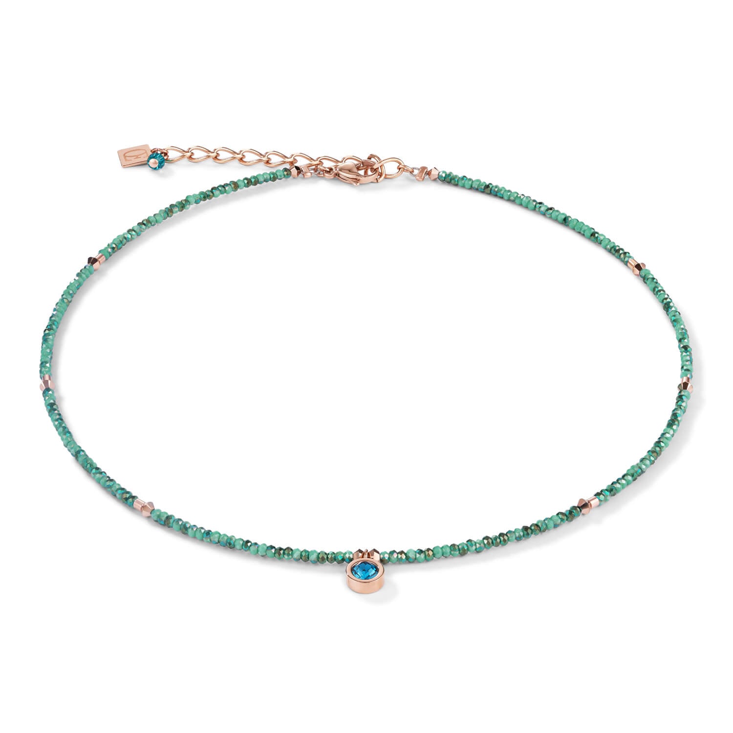 Small Crystal Rose Gold & Petrol Necklace