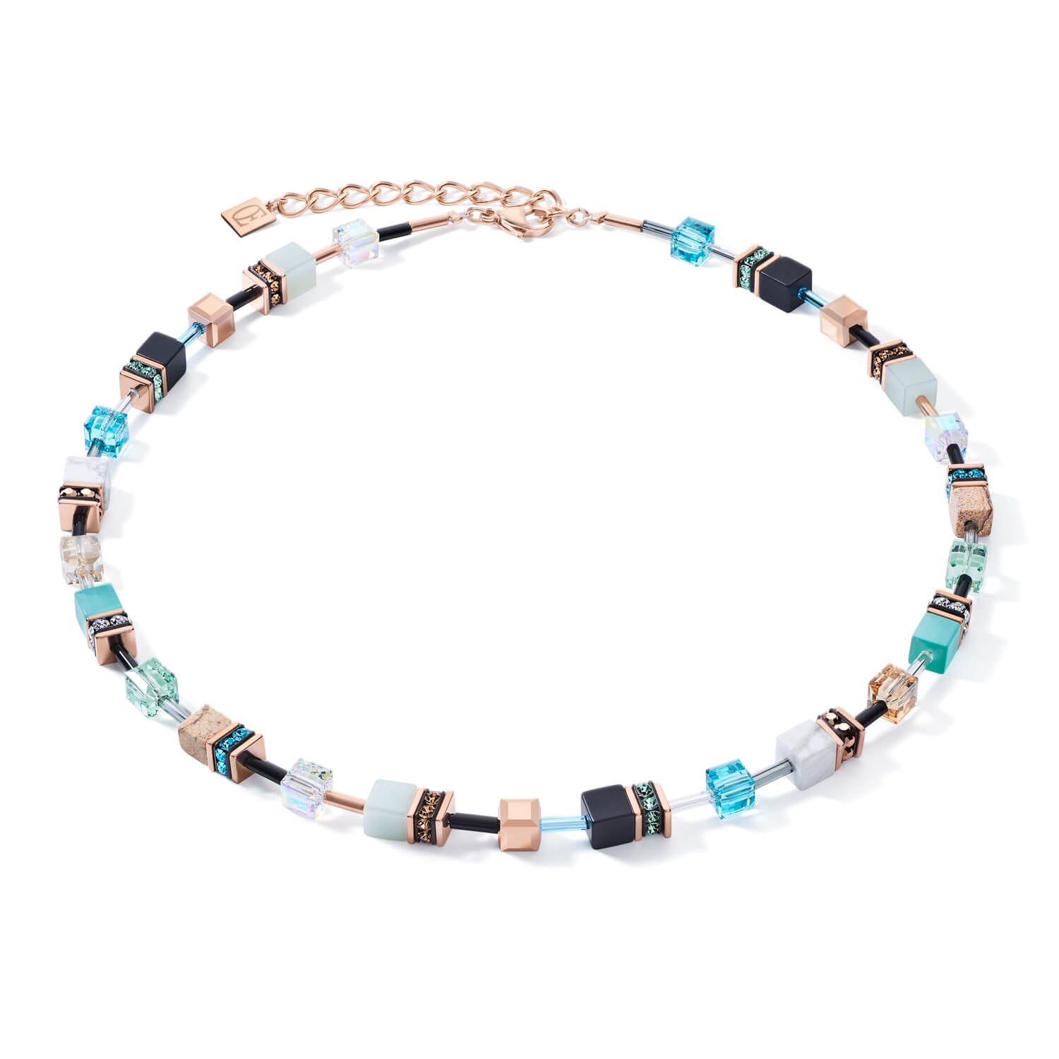 Swarovski Crystals & Gemstones Aqua-Beige Geo Cube Necklace