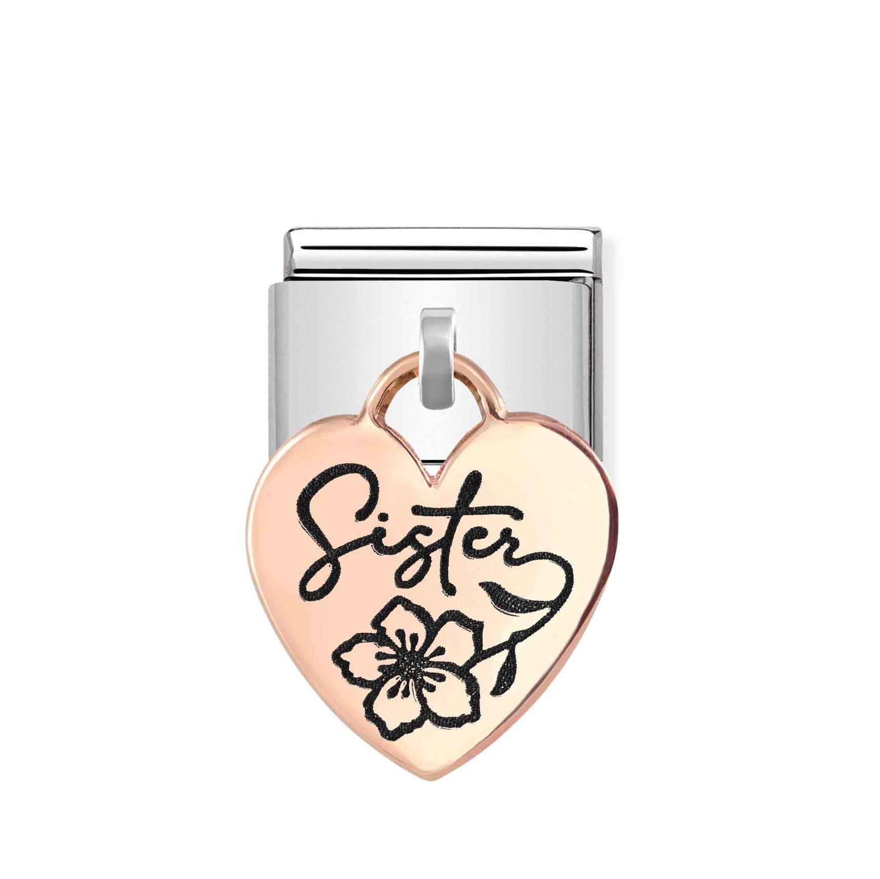 Classic Link In 9K RG Heart Pendant With SISTER