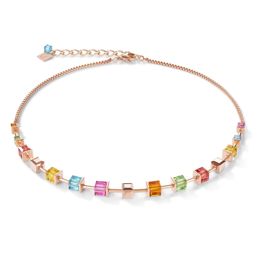Swarovski Crystals & Multicolour Geo Cube Rose Gold Plated Necklace