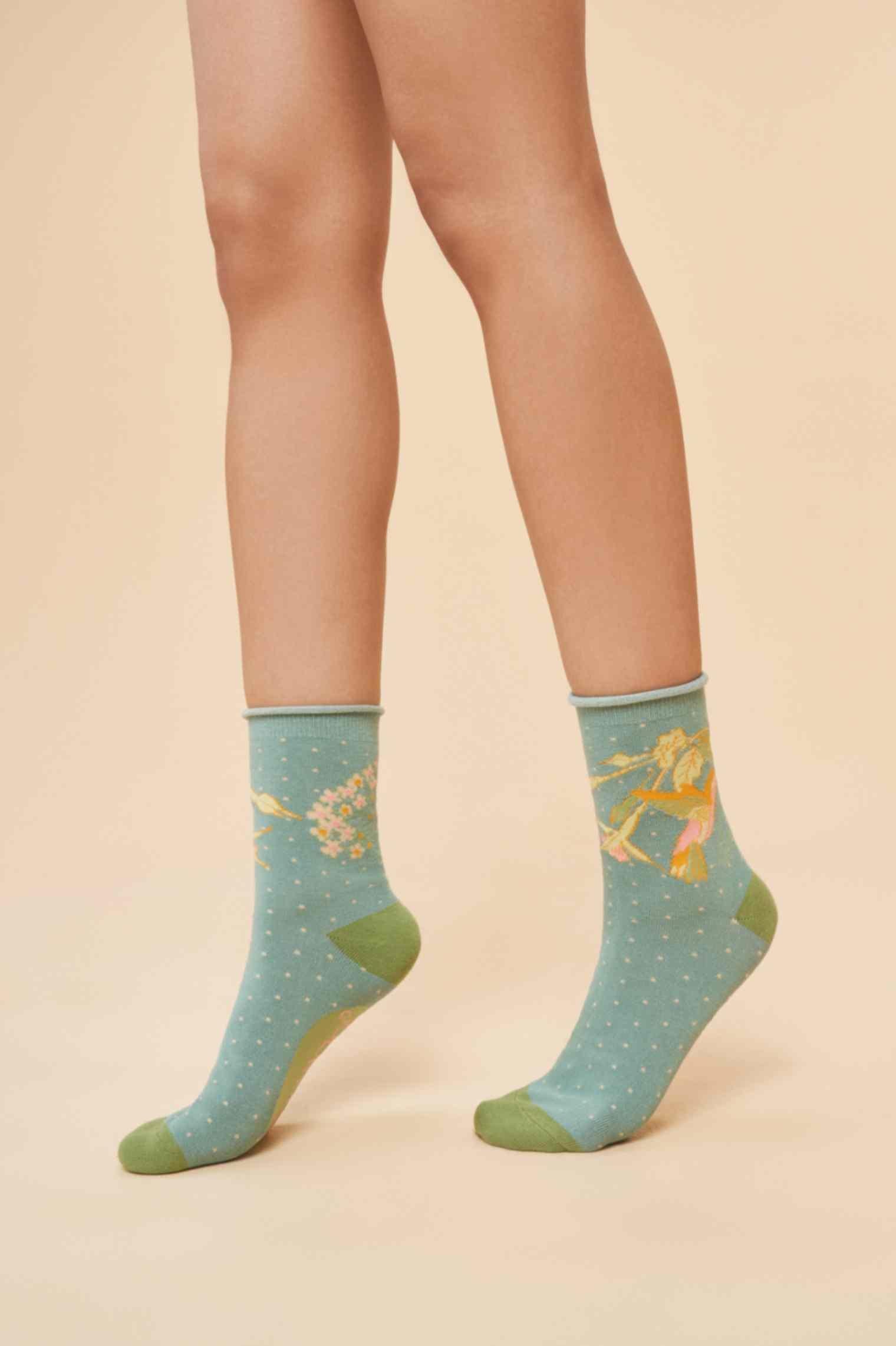 Hummingbird Ankle Socks - Aqua