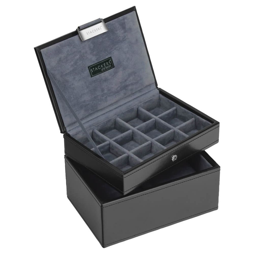 Men's Mini Set of 2 Black and Velvet Stackers