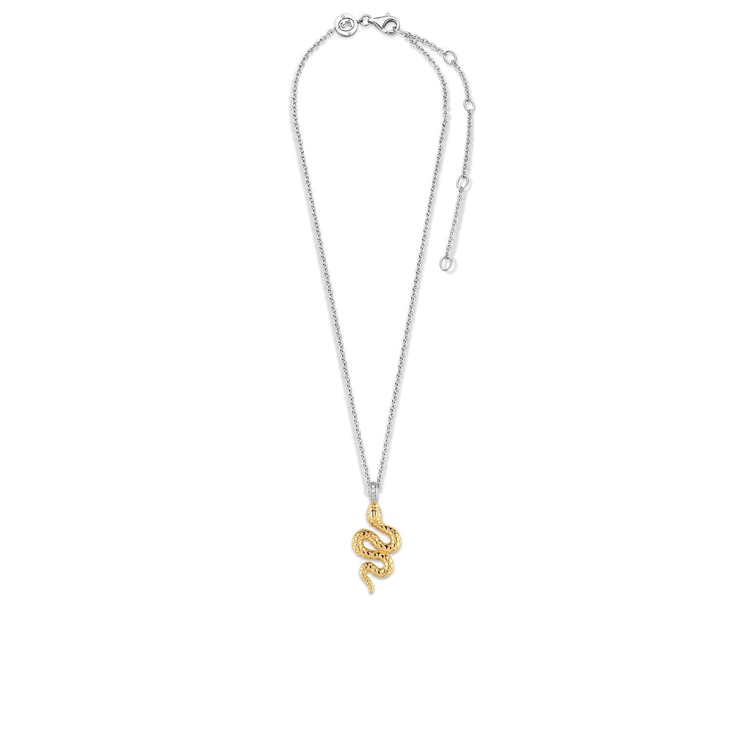 Gold Plated Snake Pendant With Silver Chain Necklace