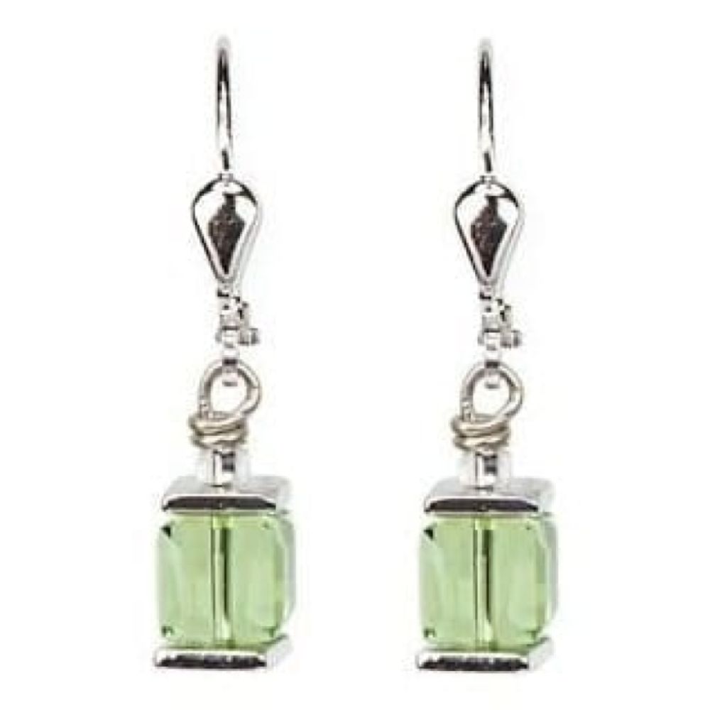 Ladies Light Green Swarovski Elements Set In White-Bronze Alloyed Steel Earrings
