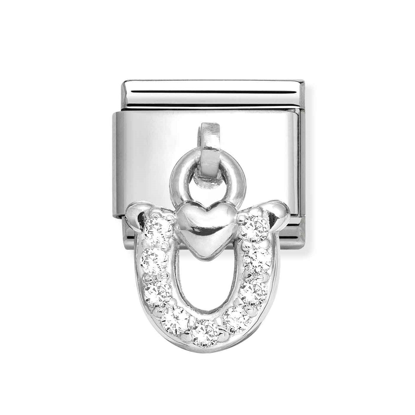 Composable Classic Link With Horseshoe Charm in 925 Silver With White CZ