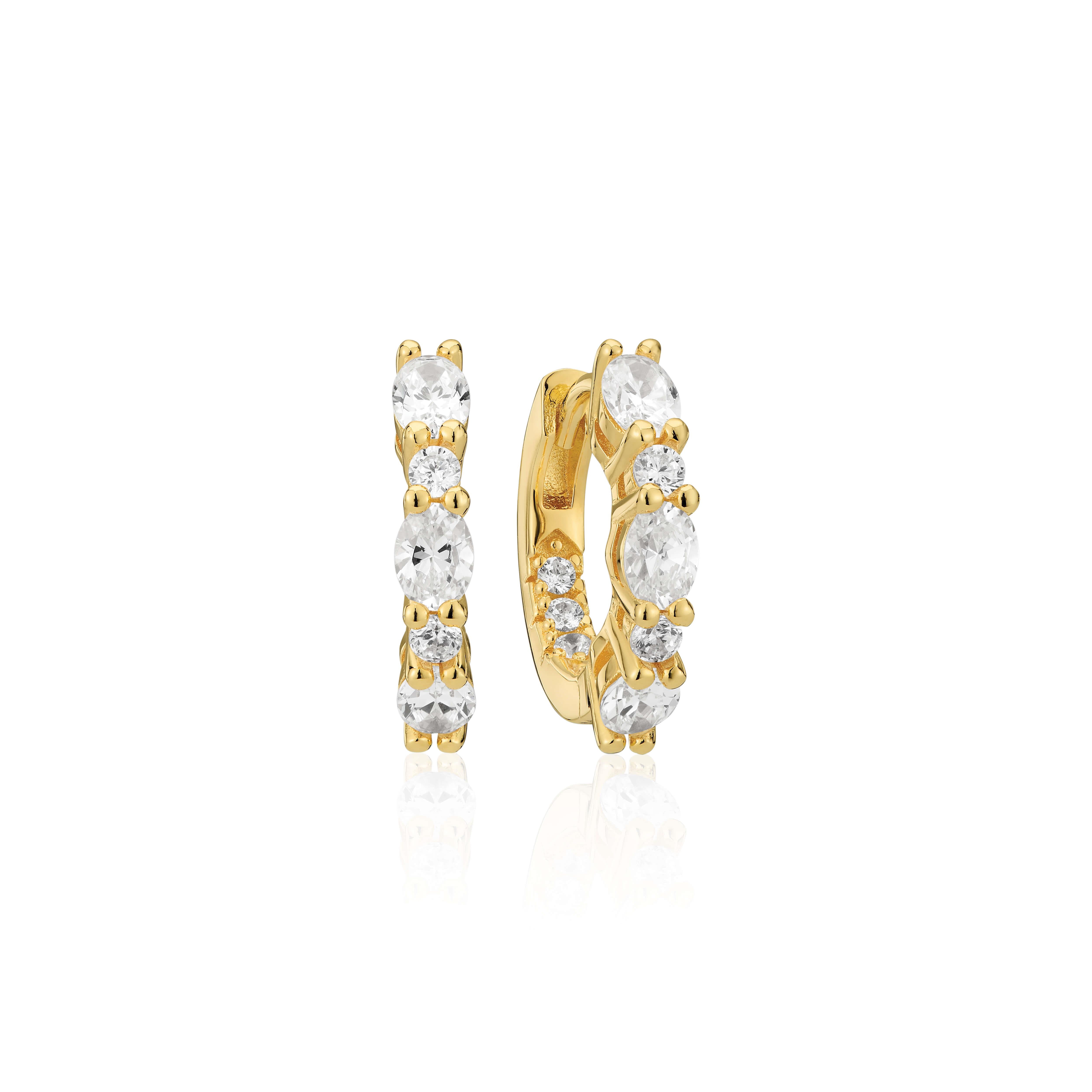 Ellera Ovale Medio Earrings In 18k Gold Plated With White Zirconia