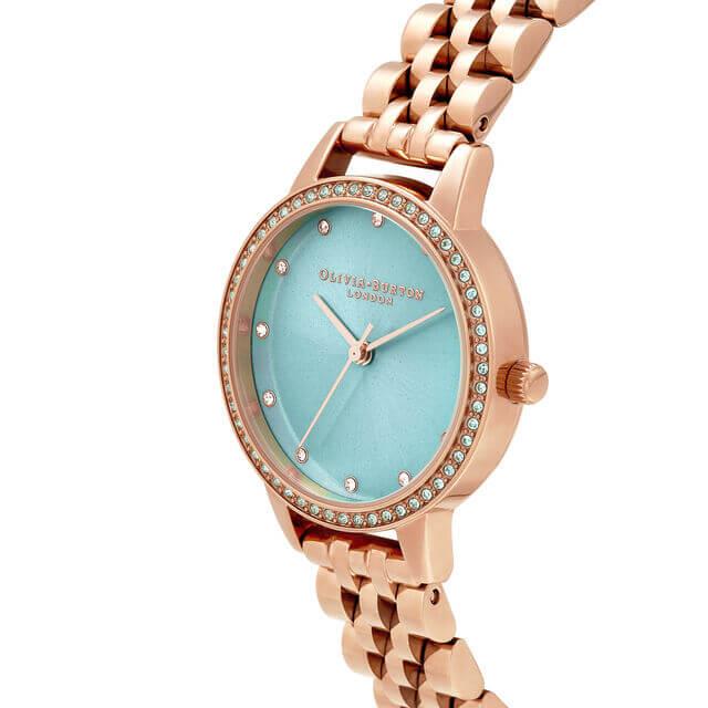 Classic Sparkle Bezel Midi Dial Mint & Rose Gold Bracelet Watch