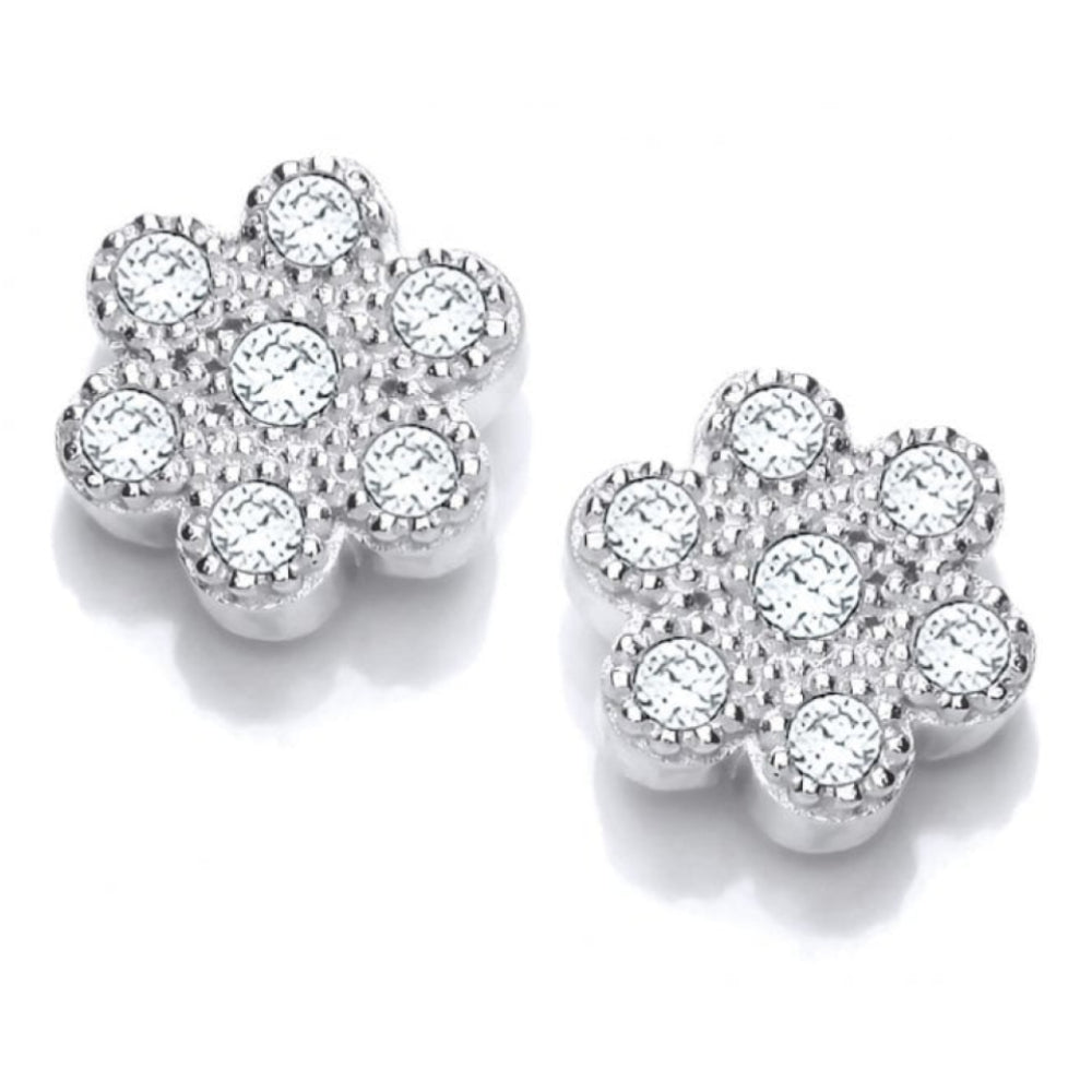 Silver CZ Petal Earrings