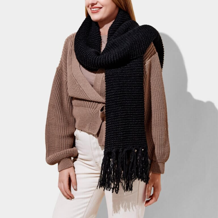 Chunky Knitted Scarf | Black | 180cm X 40cm X 1cm