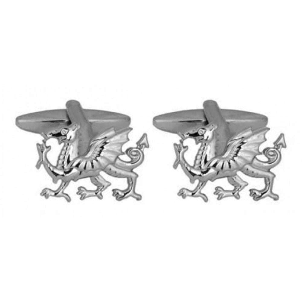 Rhodium Plated Welsh Dragon Cufflinks