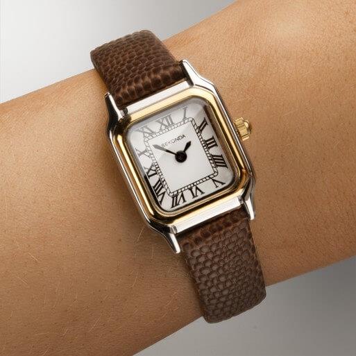 Two Tone Case With White Dial & Leather Strap Ladies Classic Watch