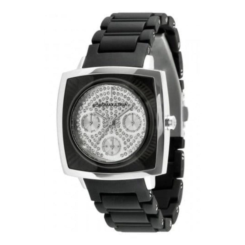 Ladies Elite Sport Pave Stone Chronograph Dial Black Rubber Bracelet Watch