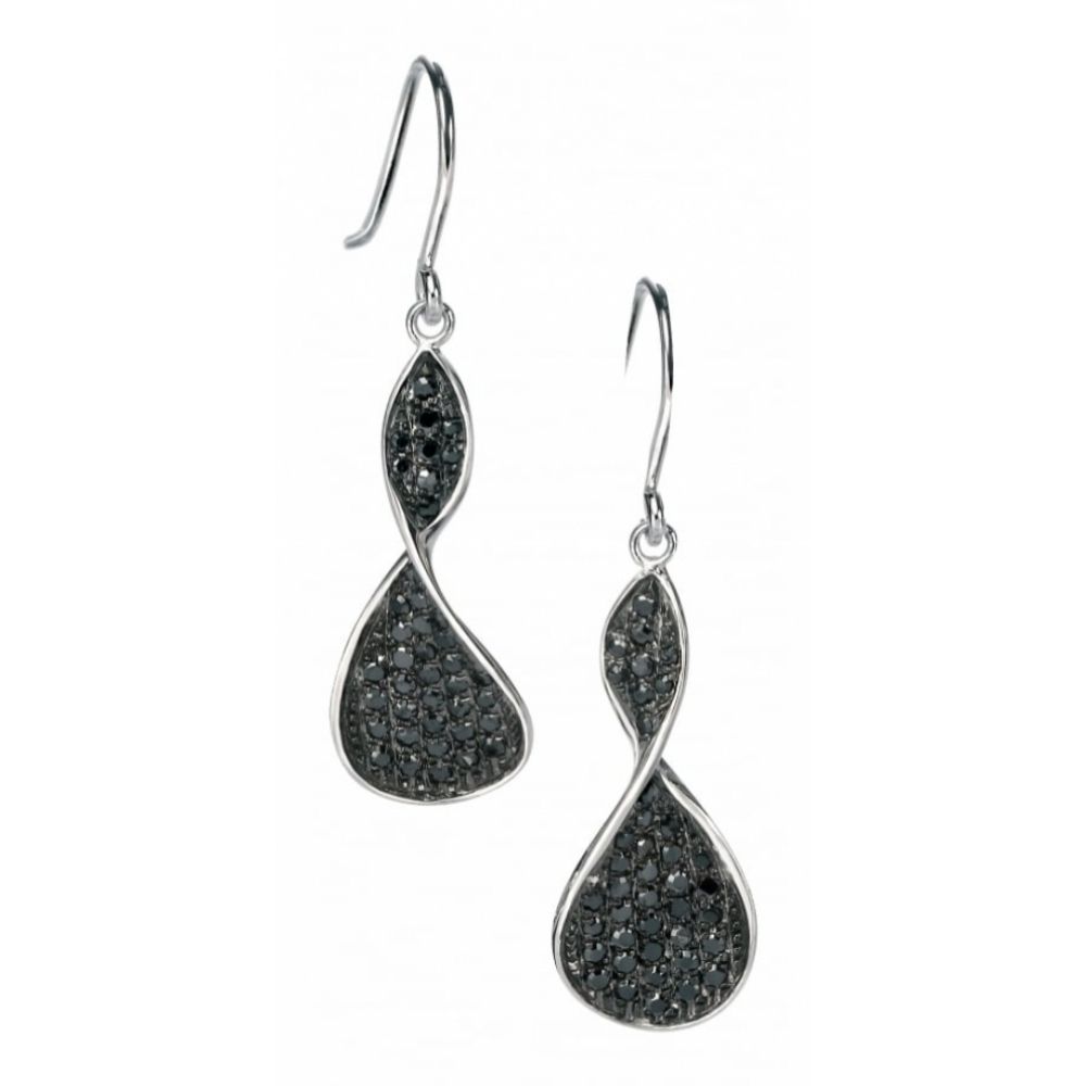 Silver Black CZ Twist Drop Earrings