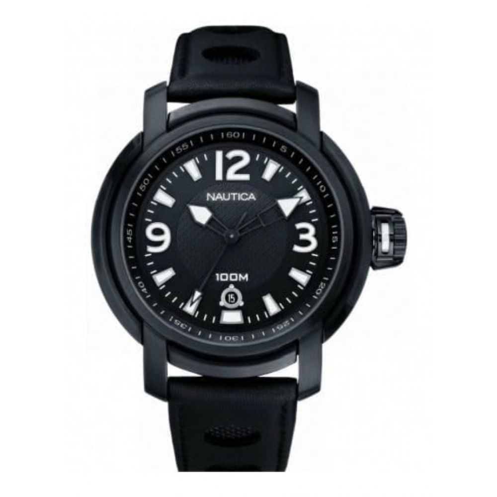 Gents Black Leather NMX Strap Watch