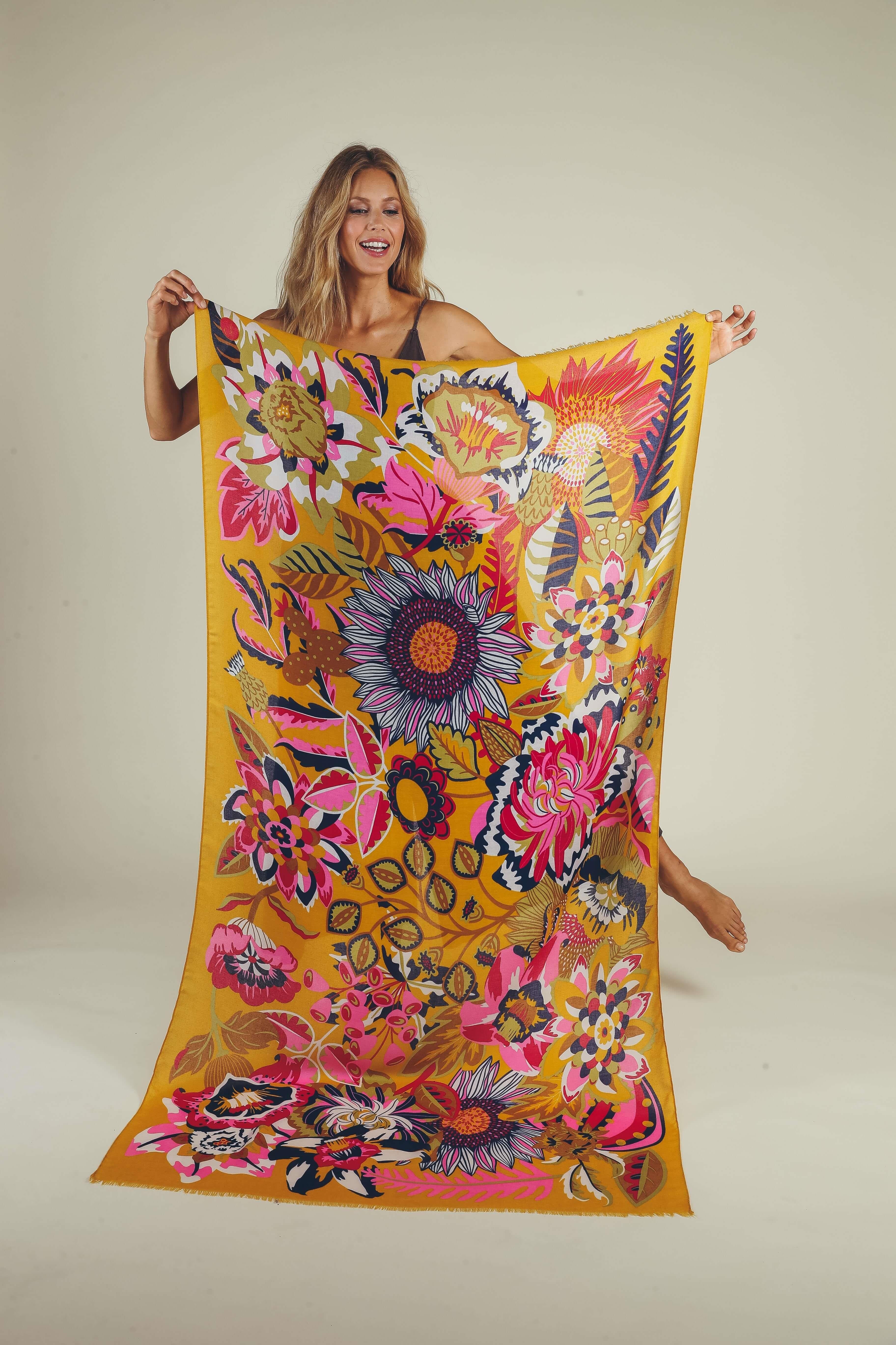 Print Scarf - Fantasy Floral Mustard