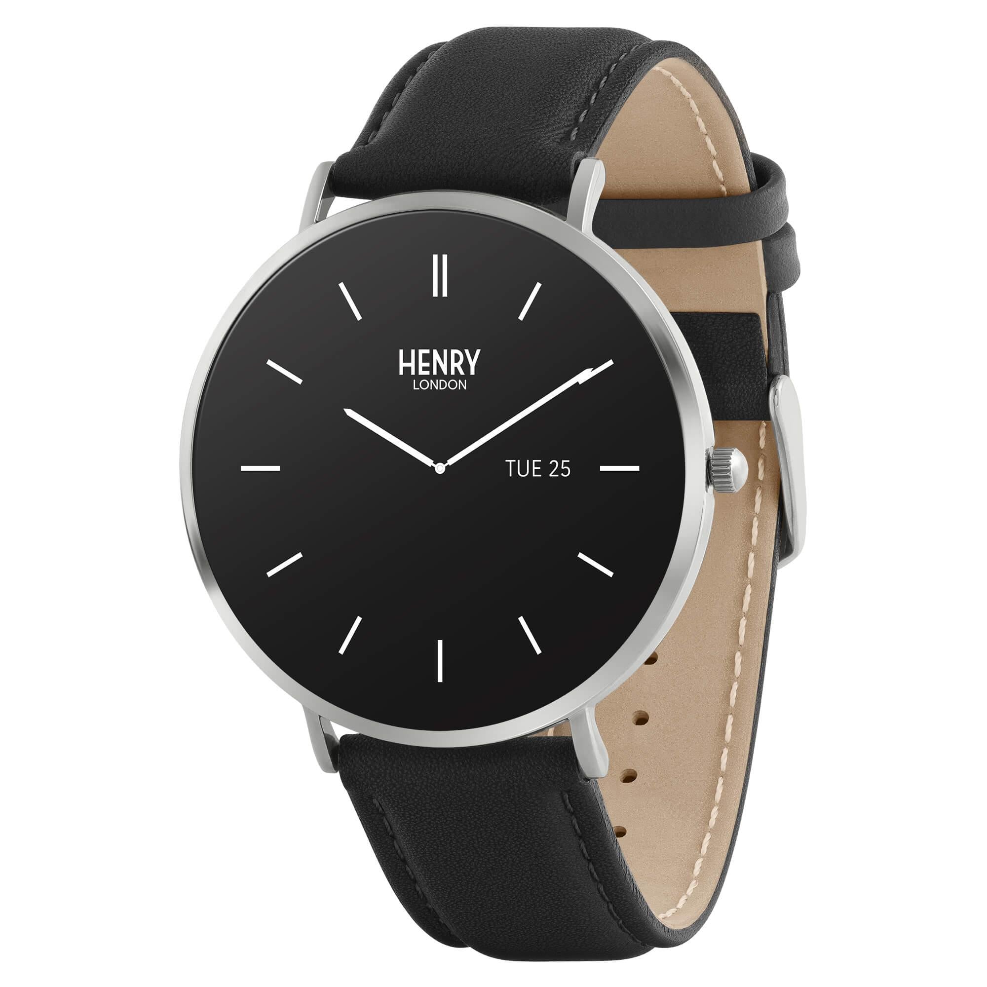 Smart Amoled Black Leather Strap Watch
