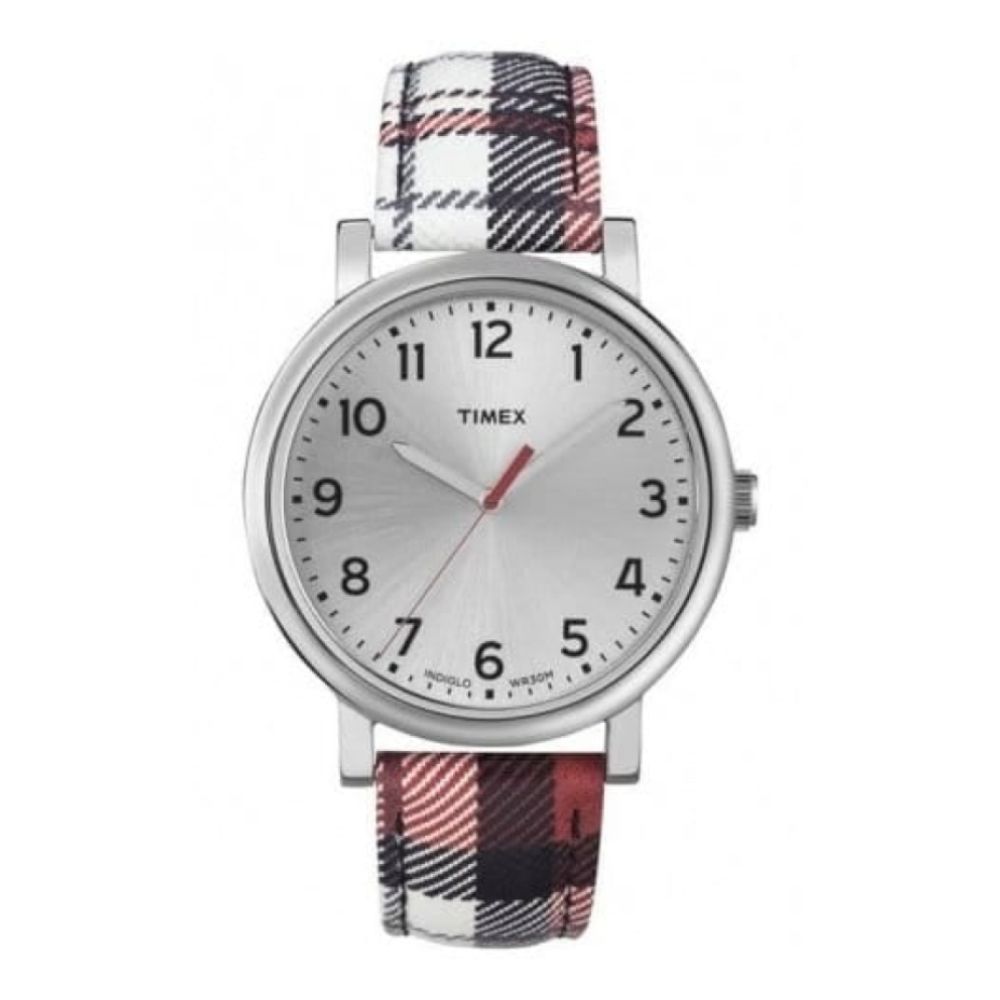 Ladies Easy Reader Checkered Leather Watch