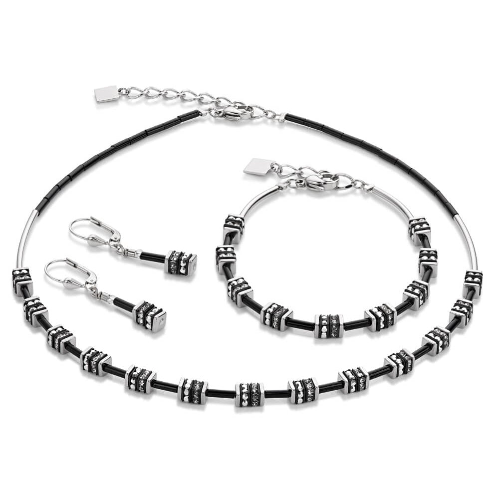 Silver Swarovski Cube Bracelet, Necklace and Earrings Set