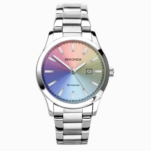 Taylor Rainbow Dial With Silver Case & SS Bracelet Strap Ladies Watch