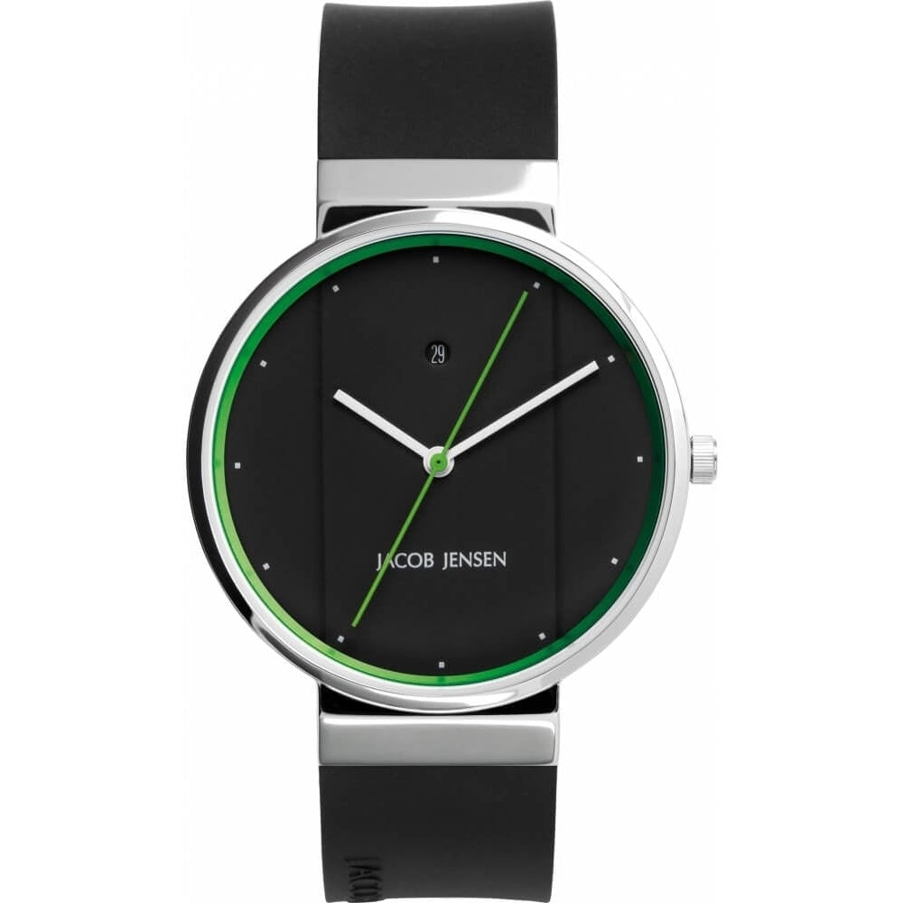 Stainless Steel Black & Green Dial With Black Silicone Strap Gents Watch.