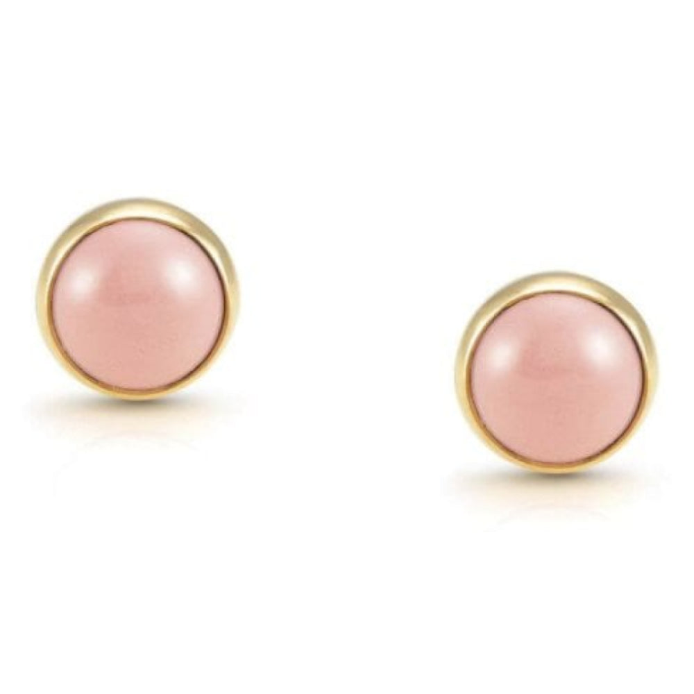 18k Gold Plated With Pink Coral Round Earrings