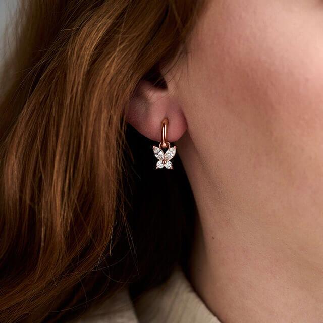 Sparkle Butterfly Marquise Butterfly Huggie Hoops Rose Gold Earrings