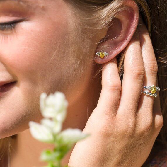 Origins Bee With Gold Plated Body Stud Earrings