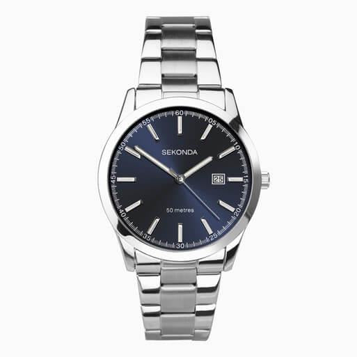 Silver Case With Blue Dial & Stainless Steel Bracelet Mens Watch